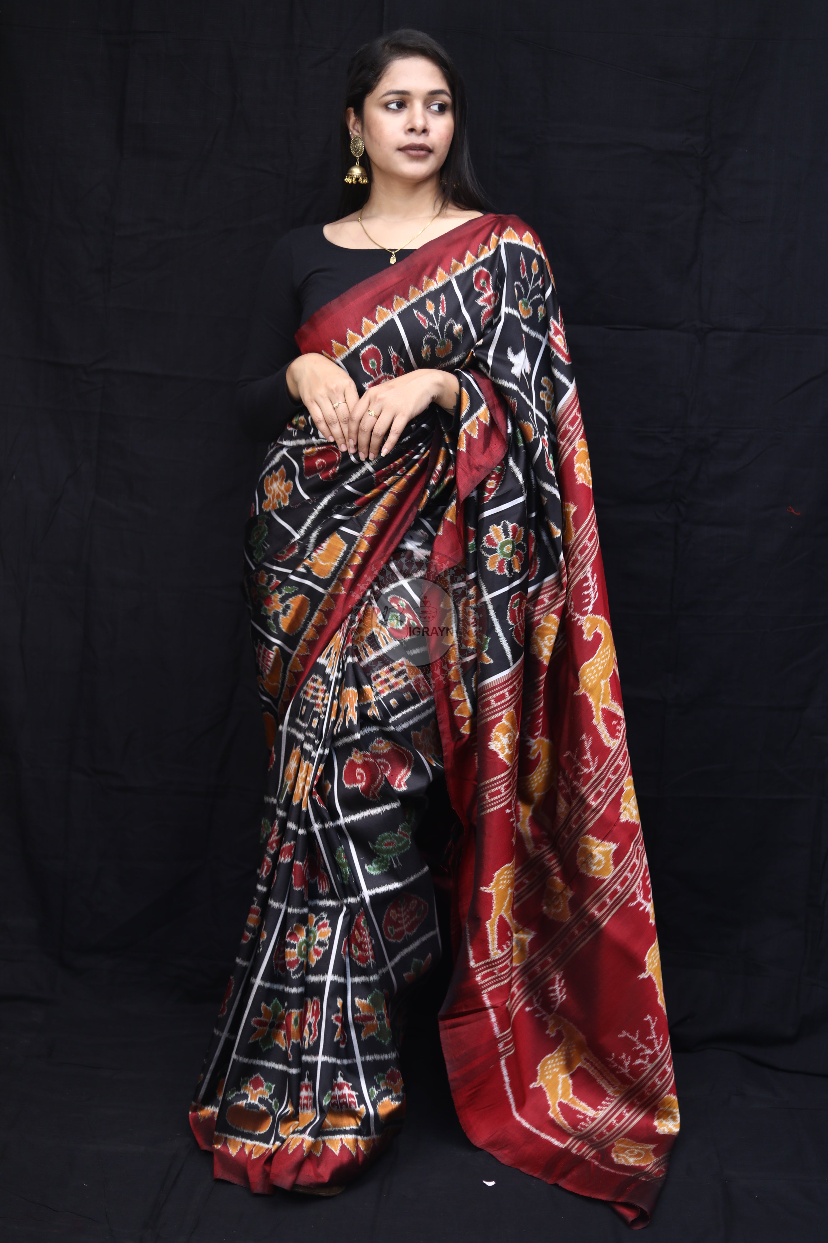 Black Nabakothi Mulberry Silk Saree
