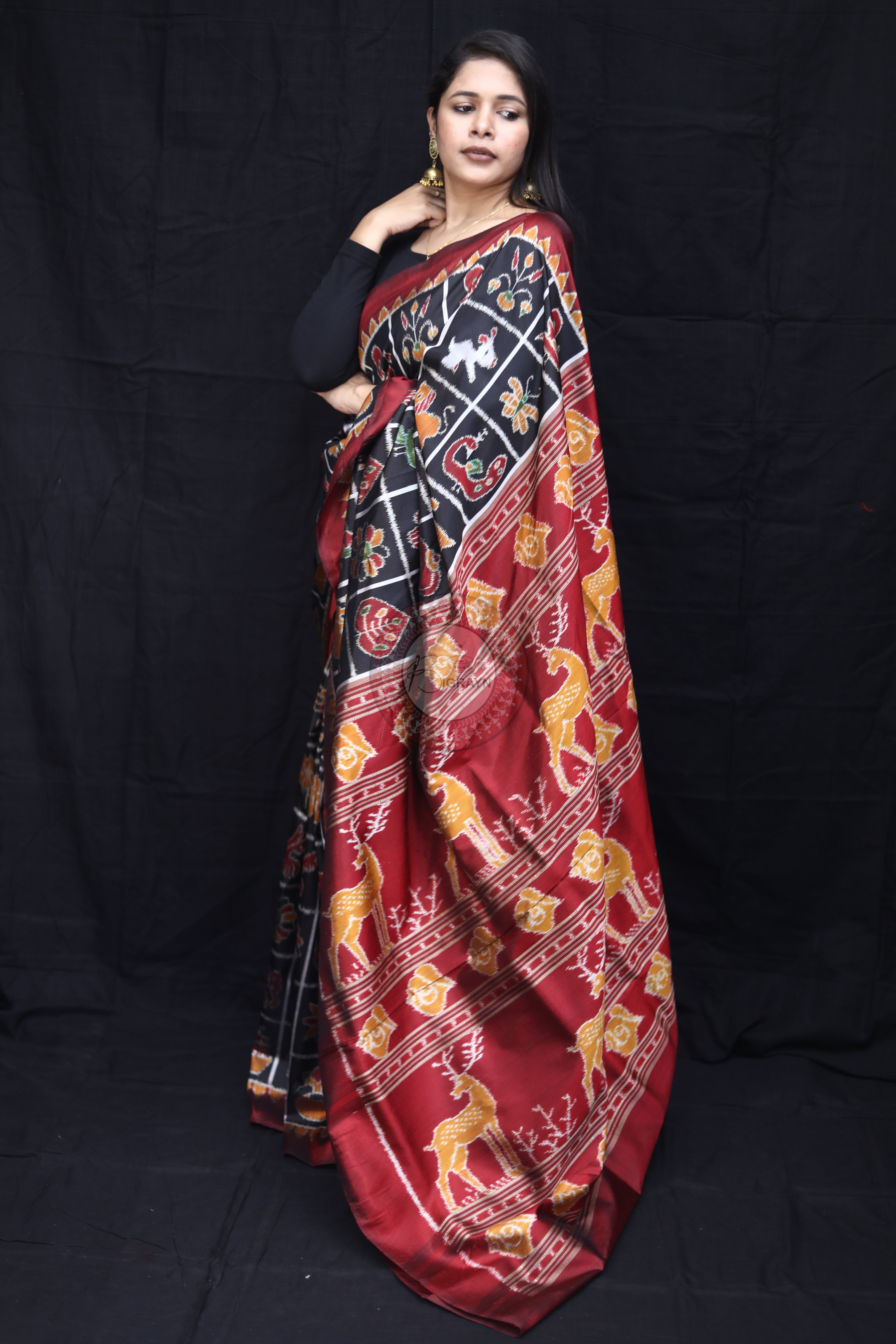 Black Nabakothi Mulberry Silk Saree