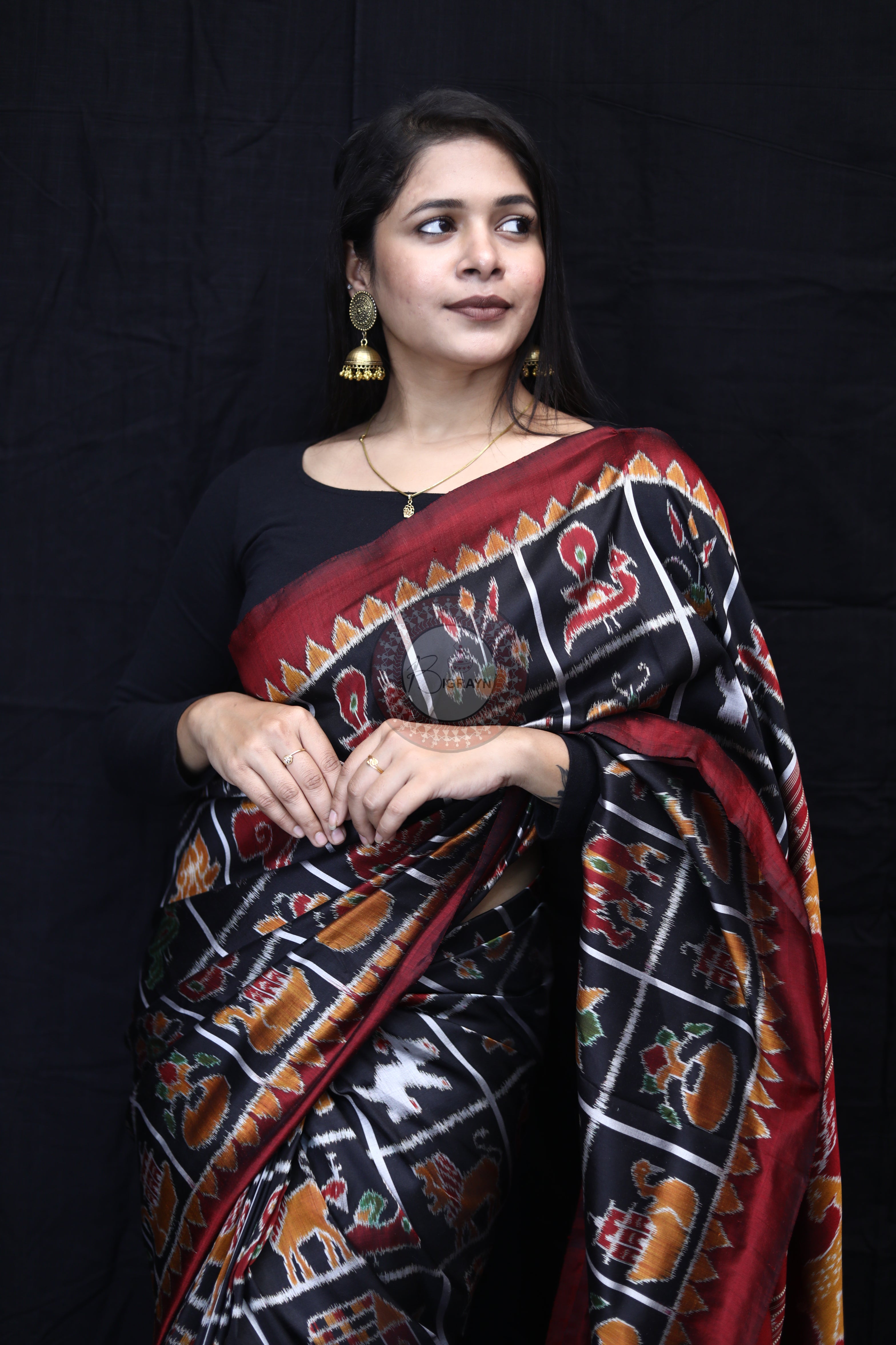 Black Nabakothi Mulberry Silk Saree