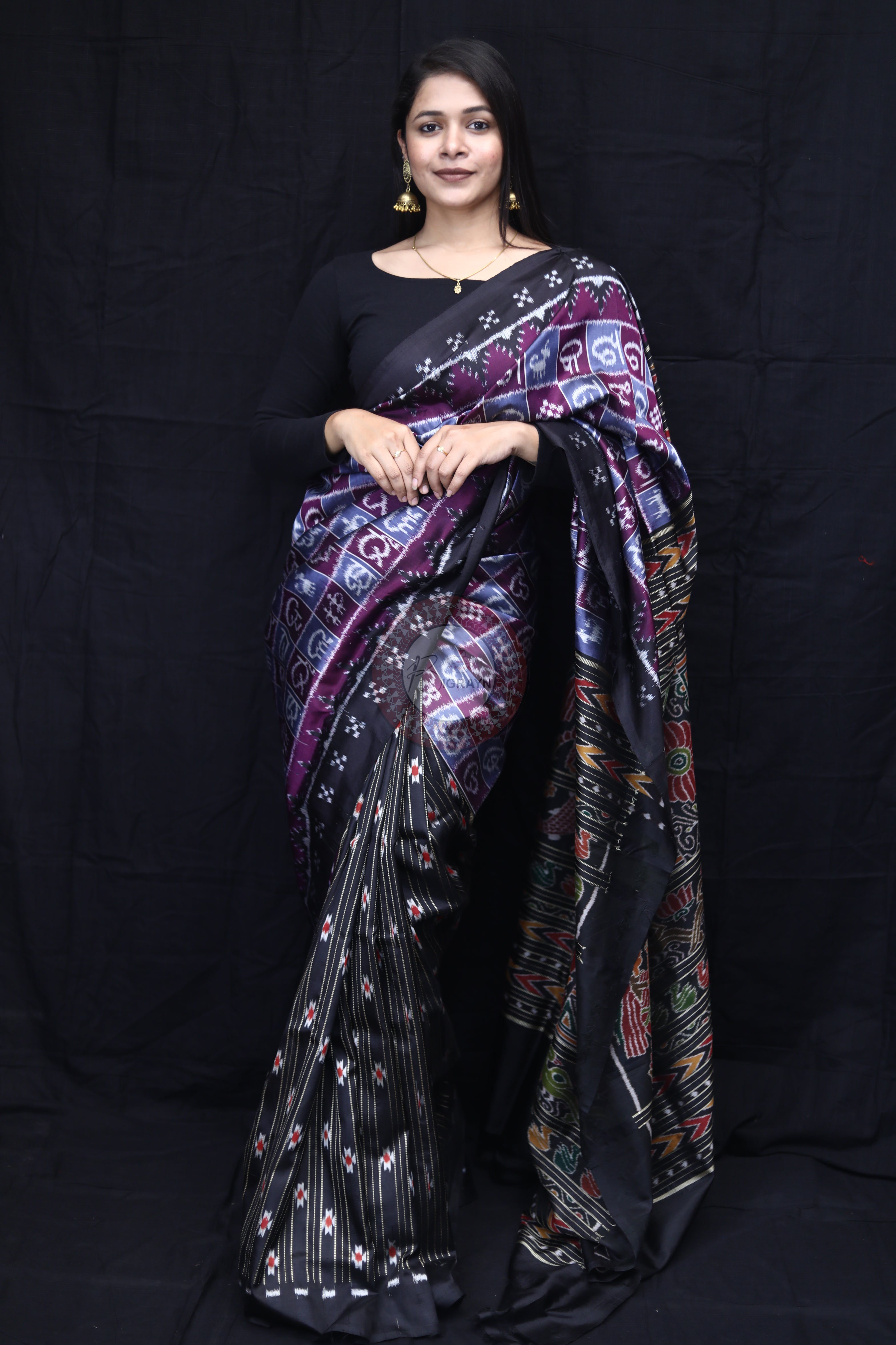 Grey Purple Partly Alphabet Mulberry Silk Saree
