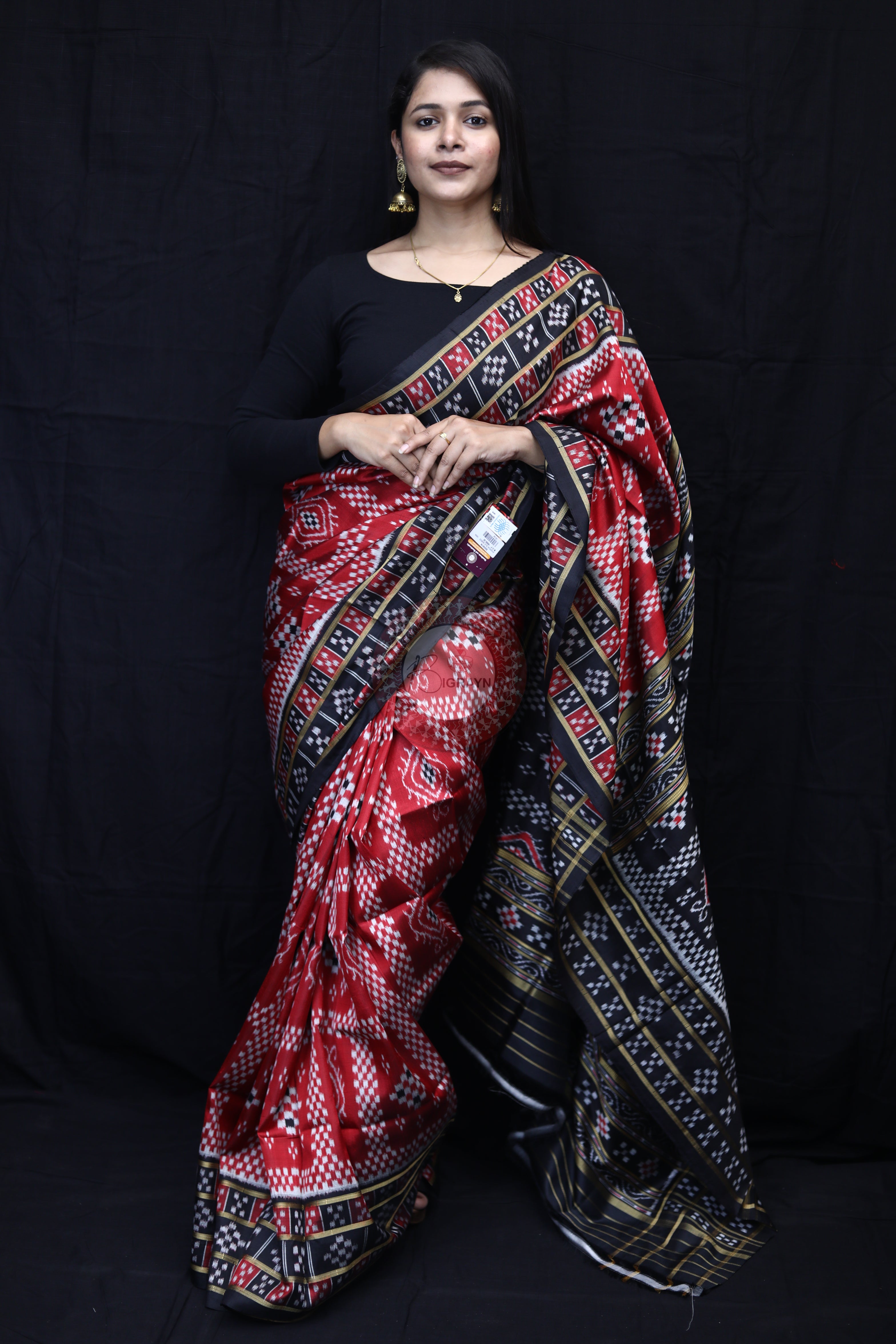 Maroon Black 3D Pasapali Mulberry Silk Saree