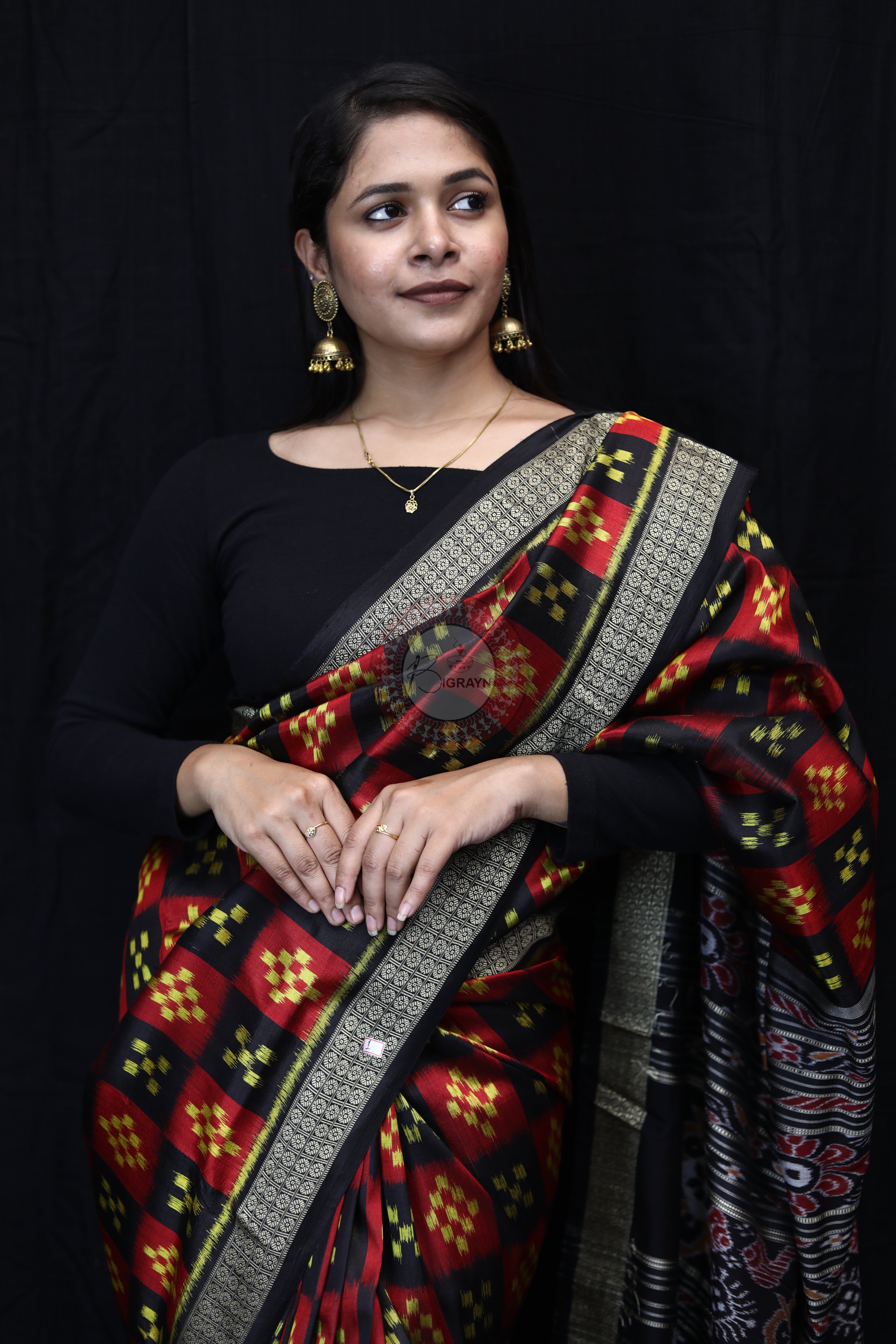 Maroon Black Small Pasapali Mulberry Silk Saree