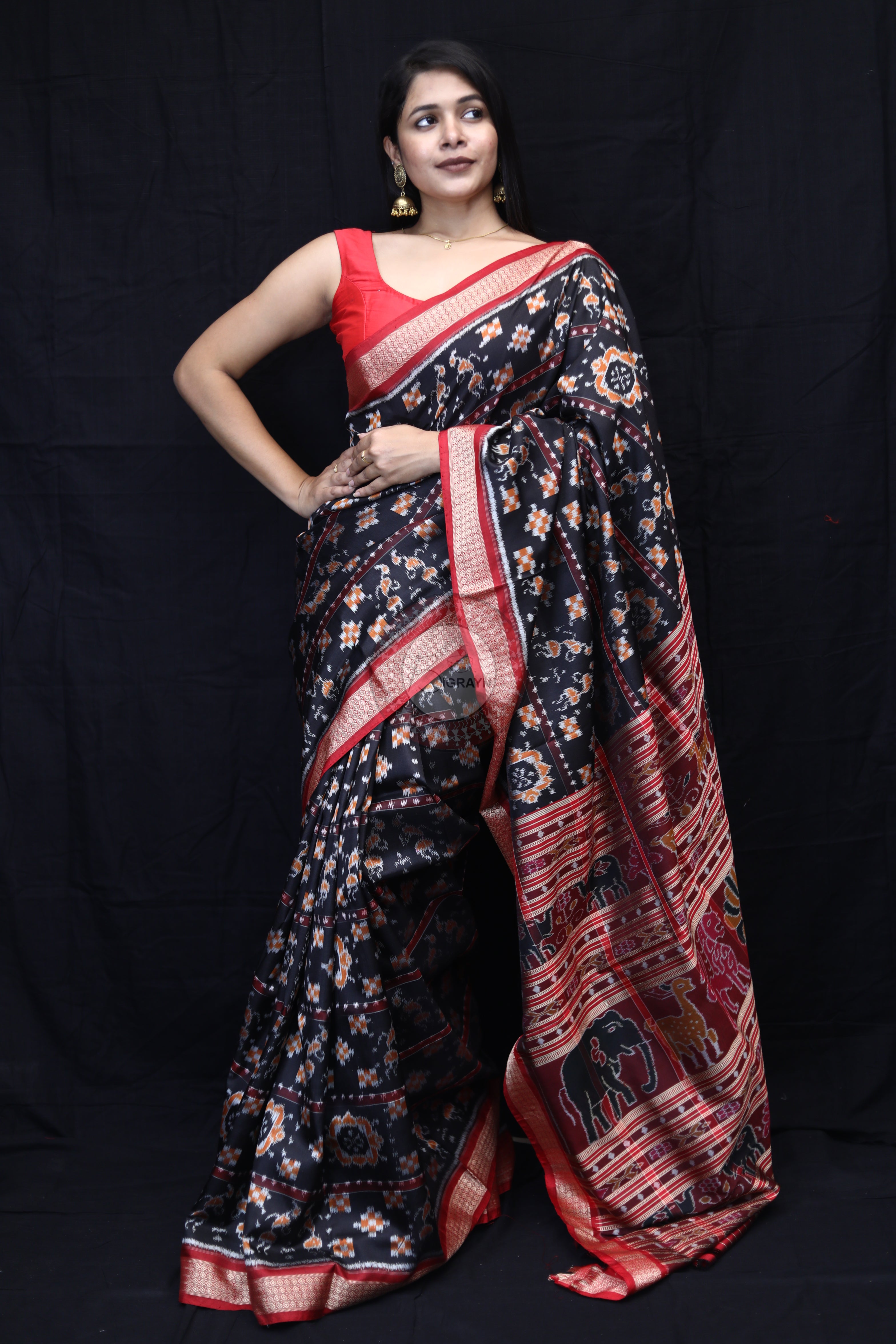 Black Maroon Tribals Flower Pasapali Mulberry Silk Saree