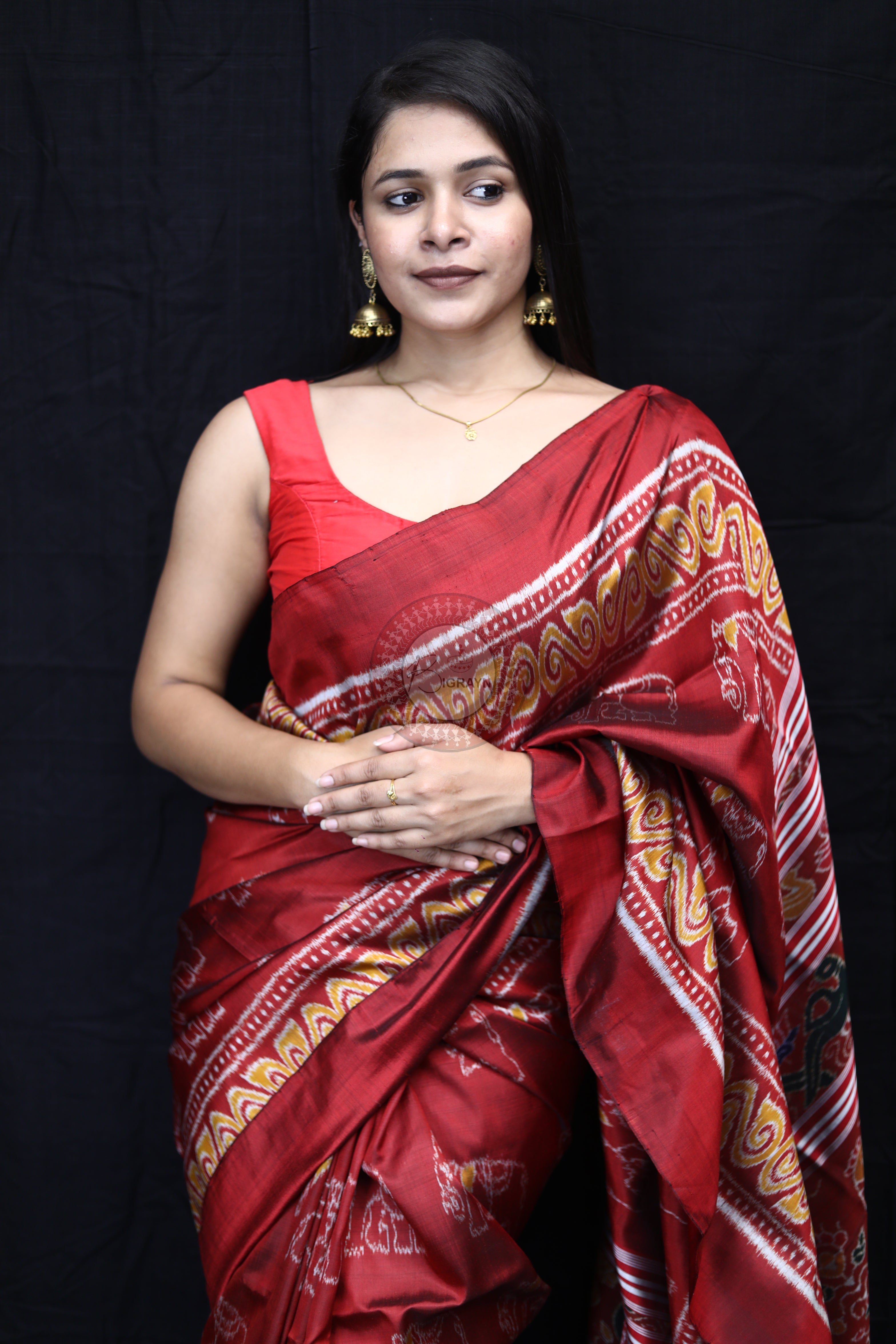 Maroon Elephant Body Mulberry Silk Saree