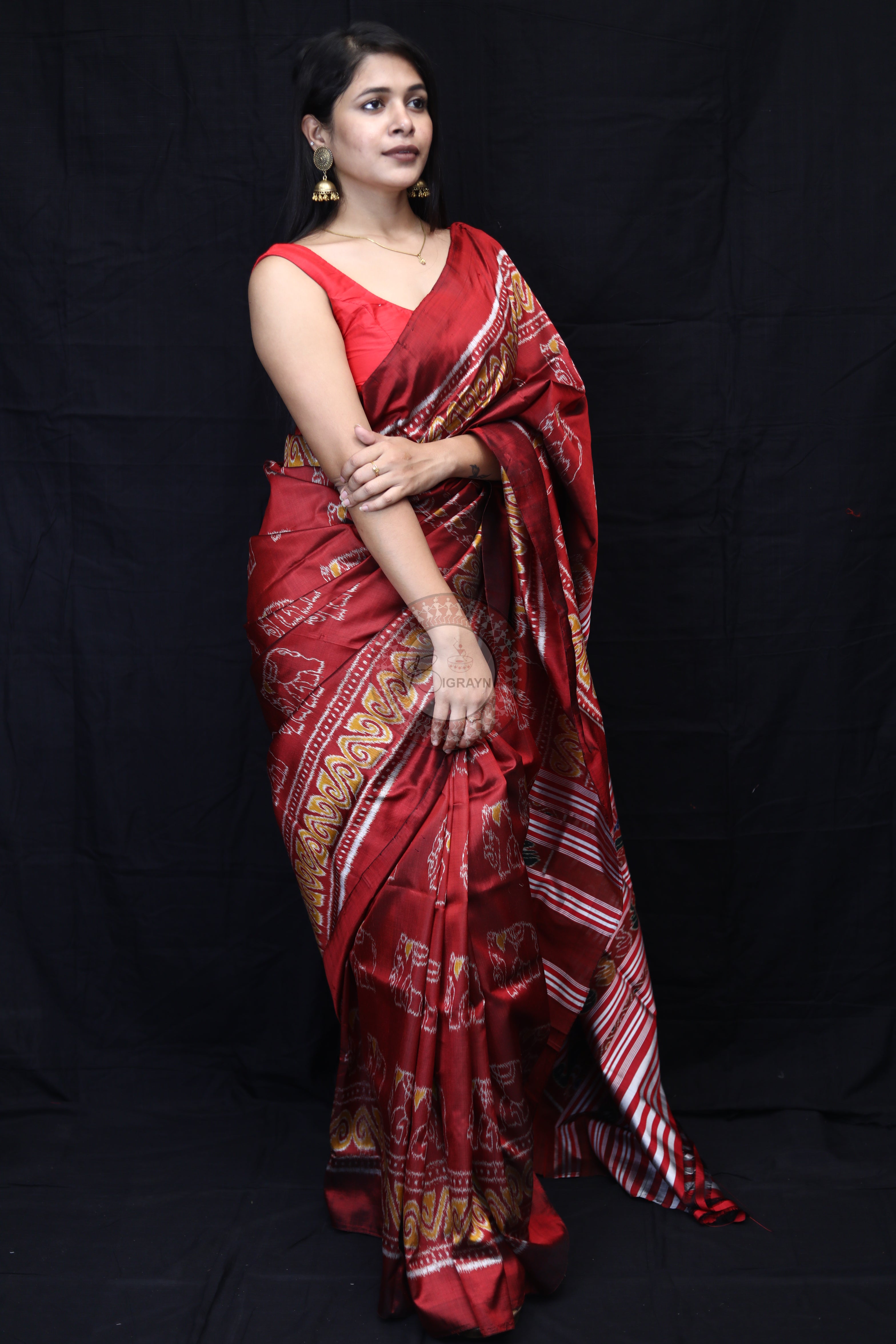 Maroon Elephant Body Mulberry Silk Saree