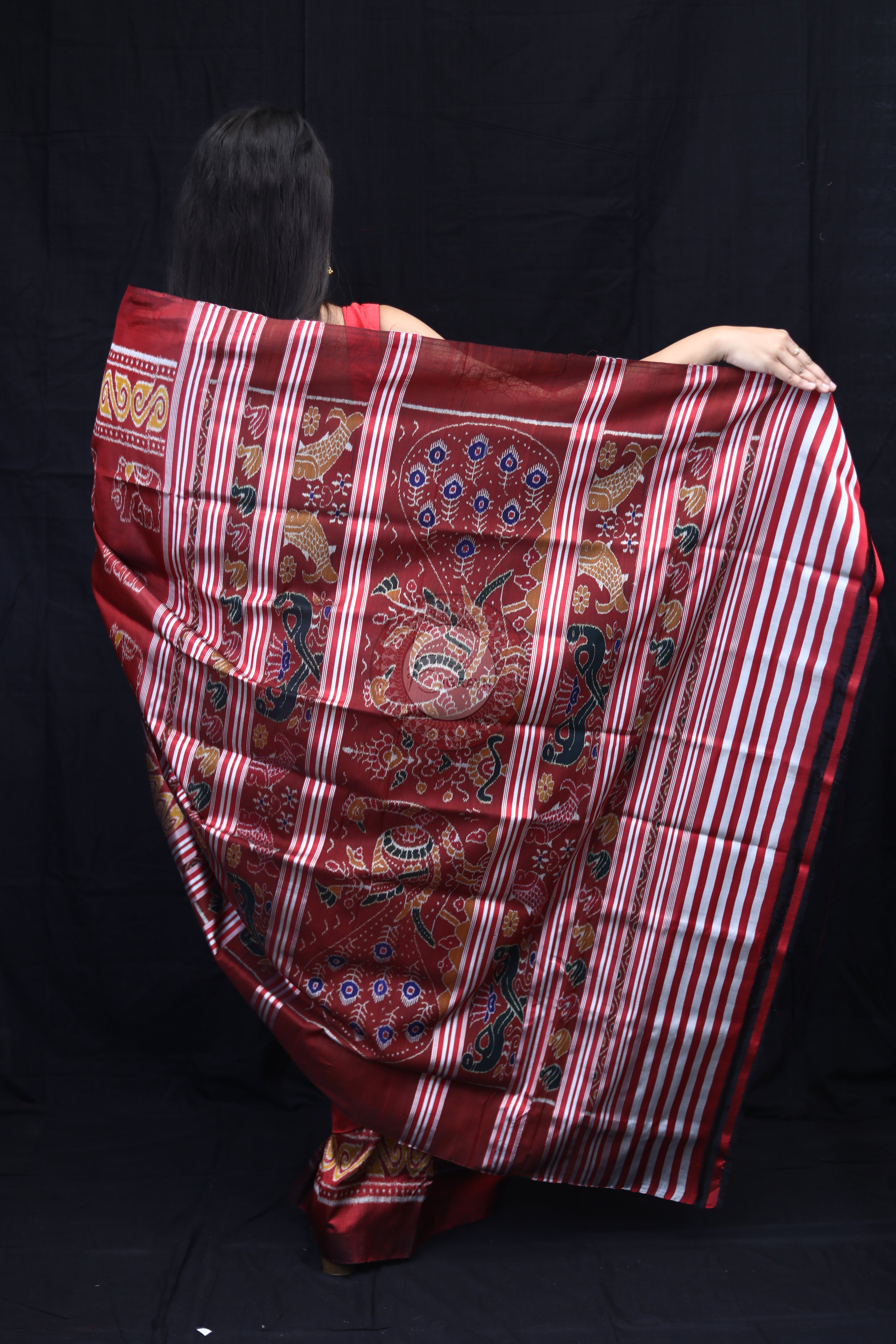 Maroon Elephant Body Mulberry Silk Saree