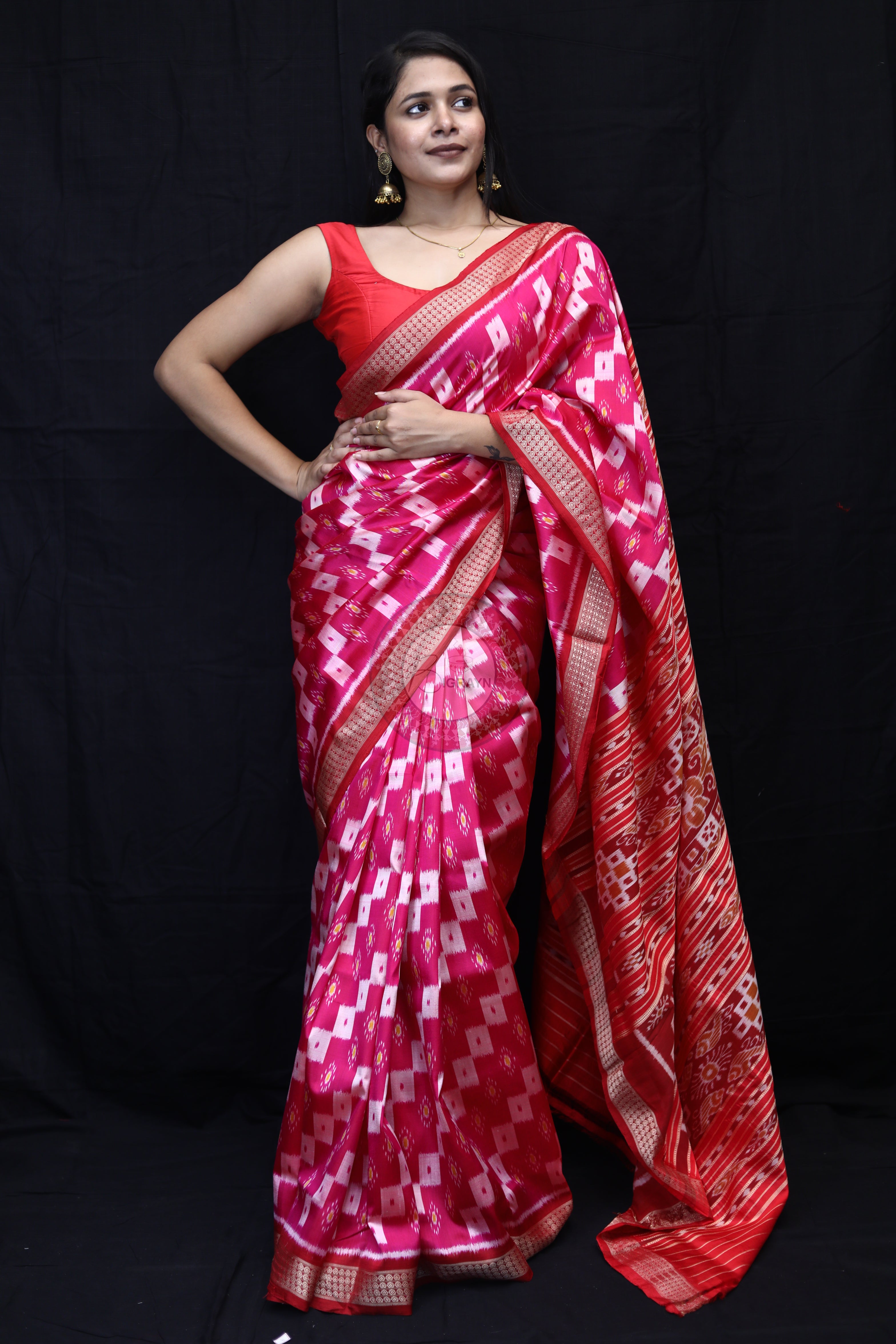 Magenta Red Body Pasapali Mulberry Silk Saree