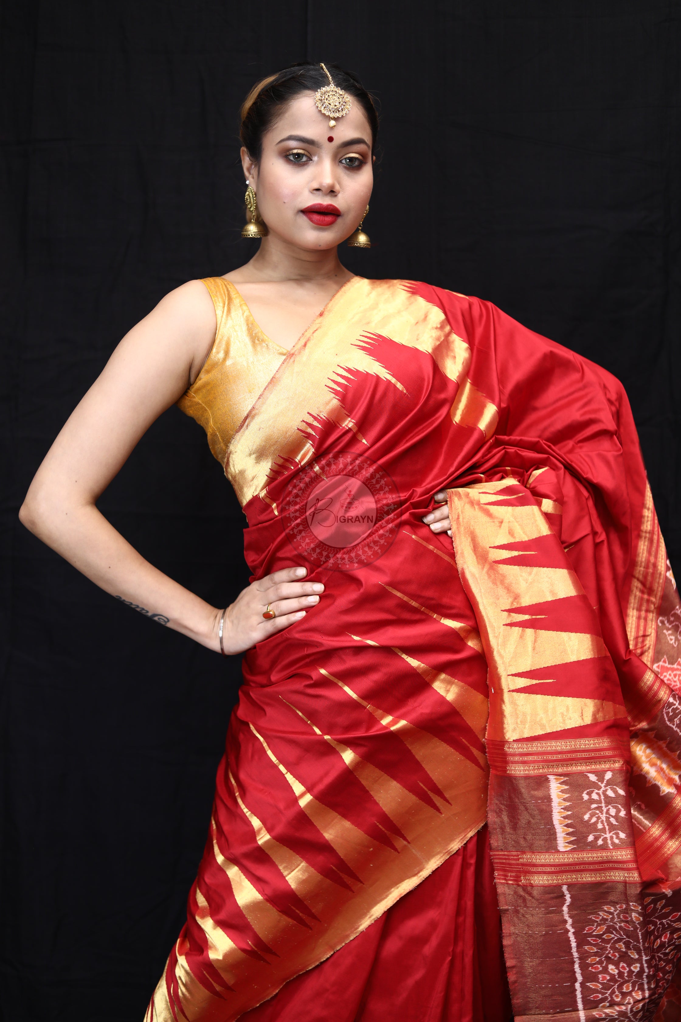 "Odisha Handloom Tissue Silk Saree with shimmering texture, elegant zari border, and lightweight drape, handcrafted by artisans"