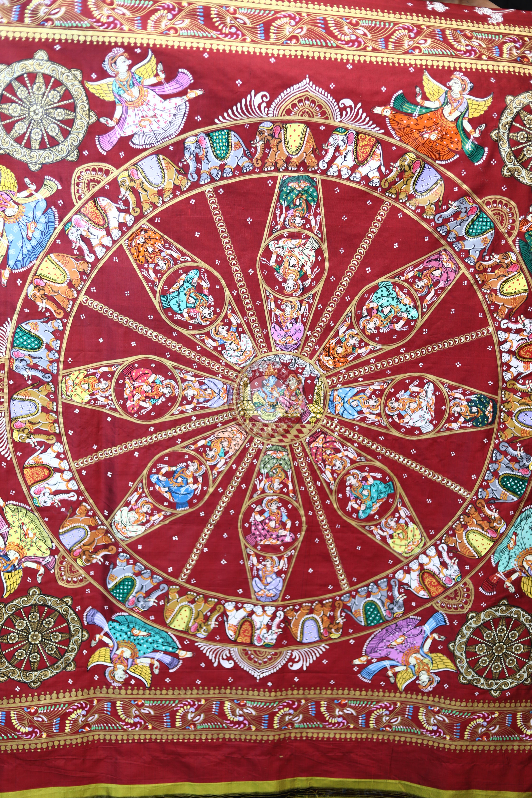 Maroon Konark Chakra Pattachitra Silk Saree