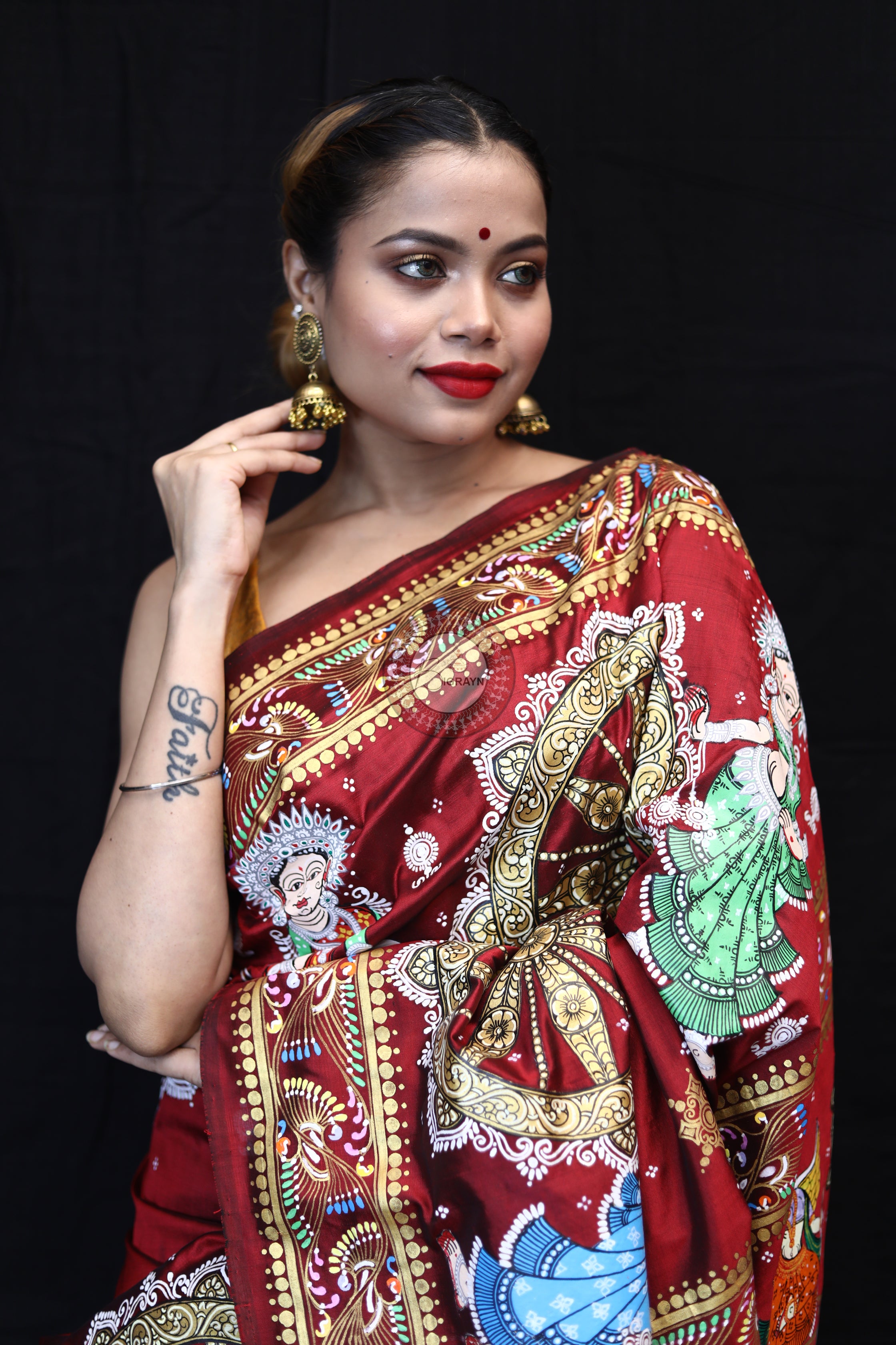 Maroon Konark Chakra Pattachitra Silk Saree