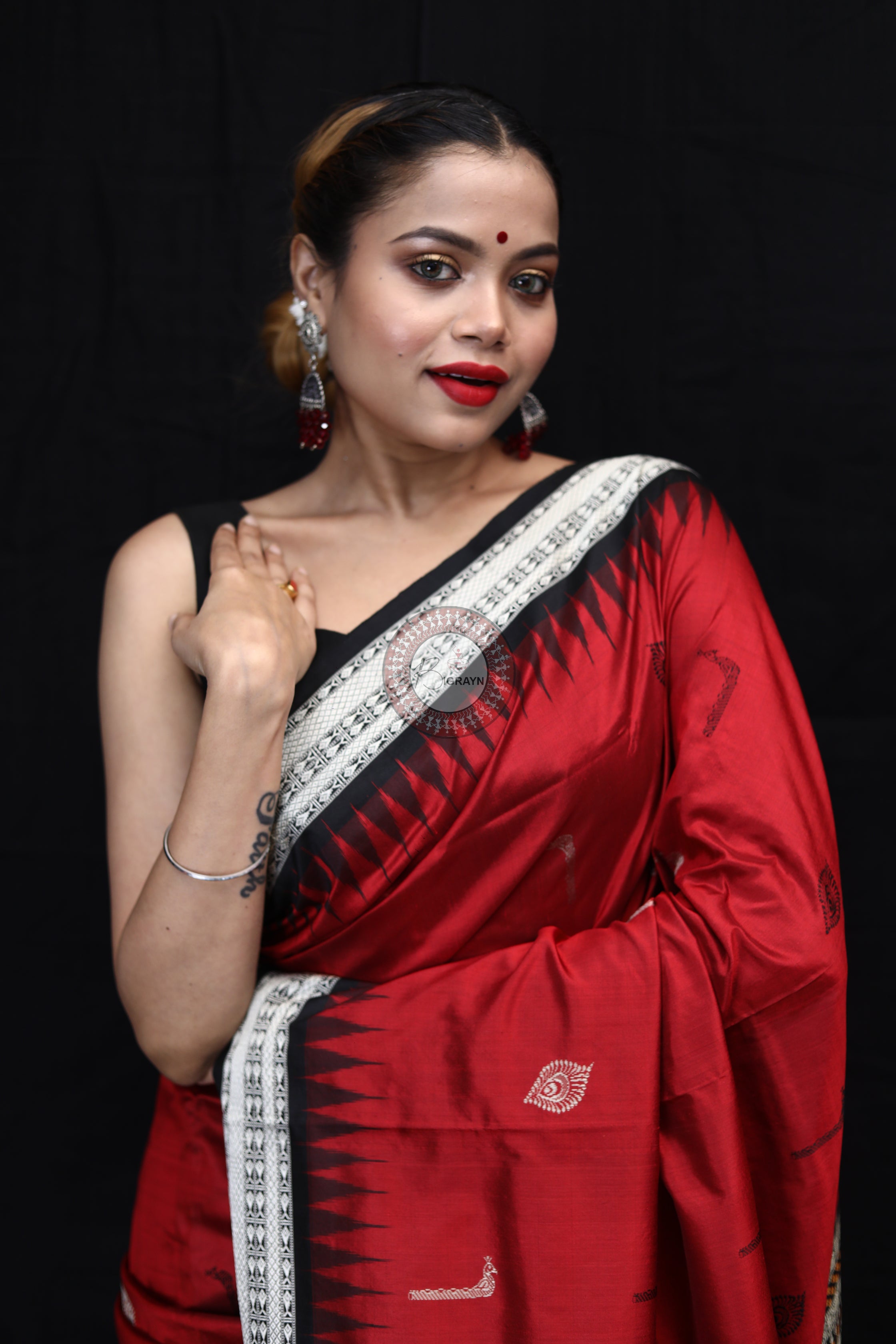 Red Black Rasleela Exclusive Sambalpuri Silk Saree