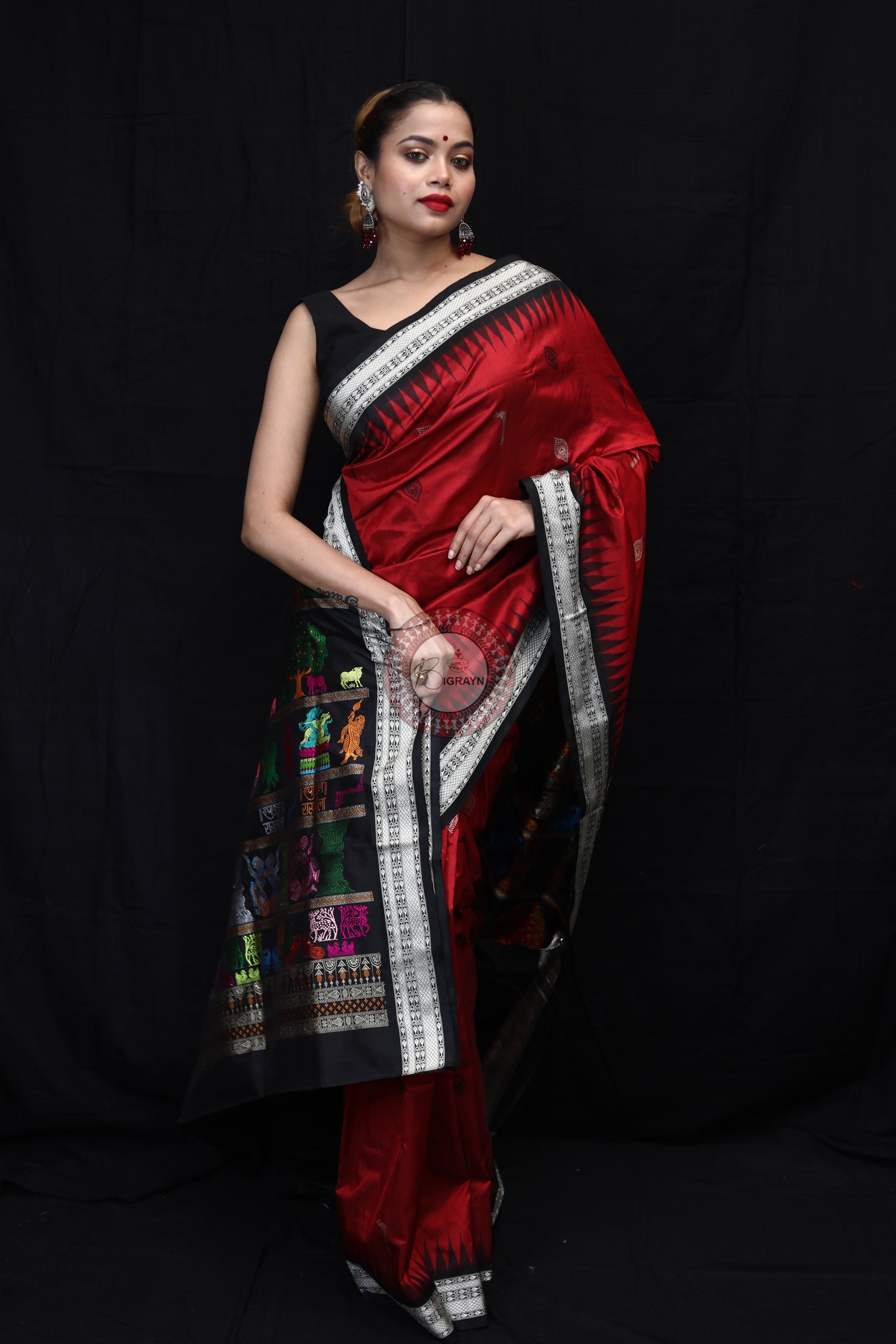 Red Black Rasleela Exclusive Sambalpuri Silk Saree