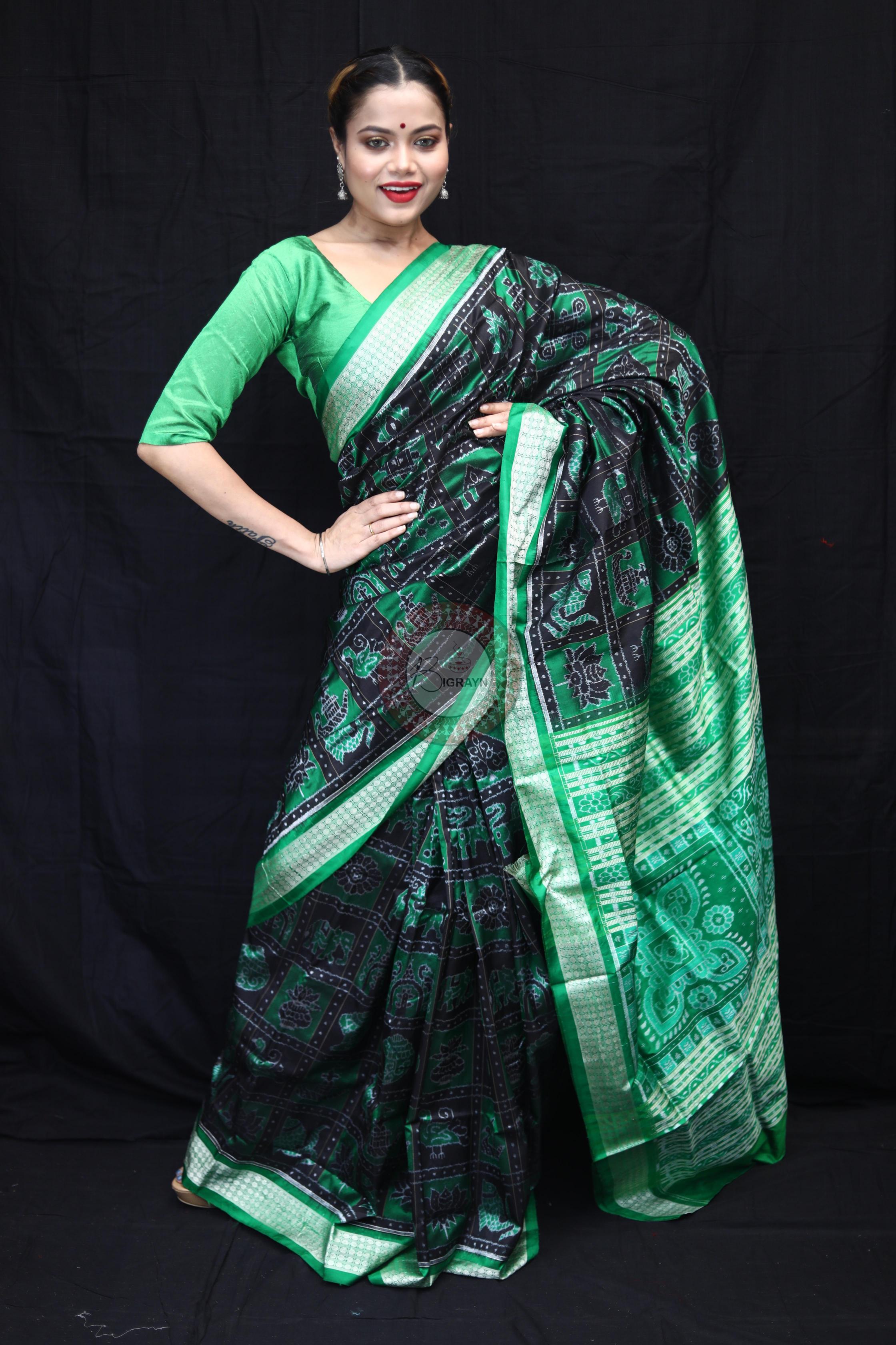 Green Black Nabakothi Sambalpuri Silk Saree