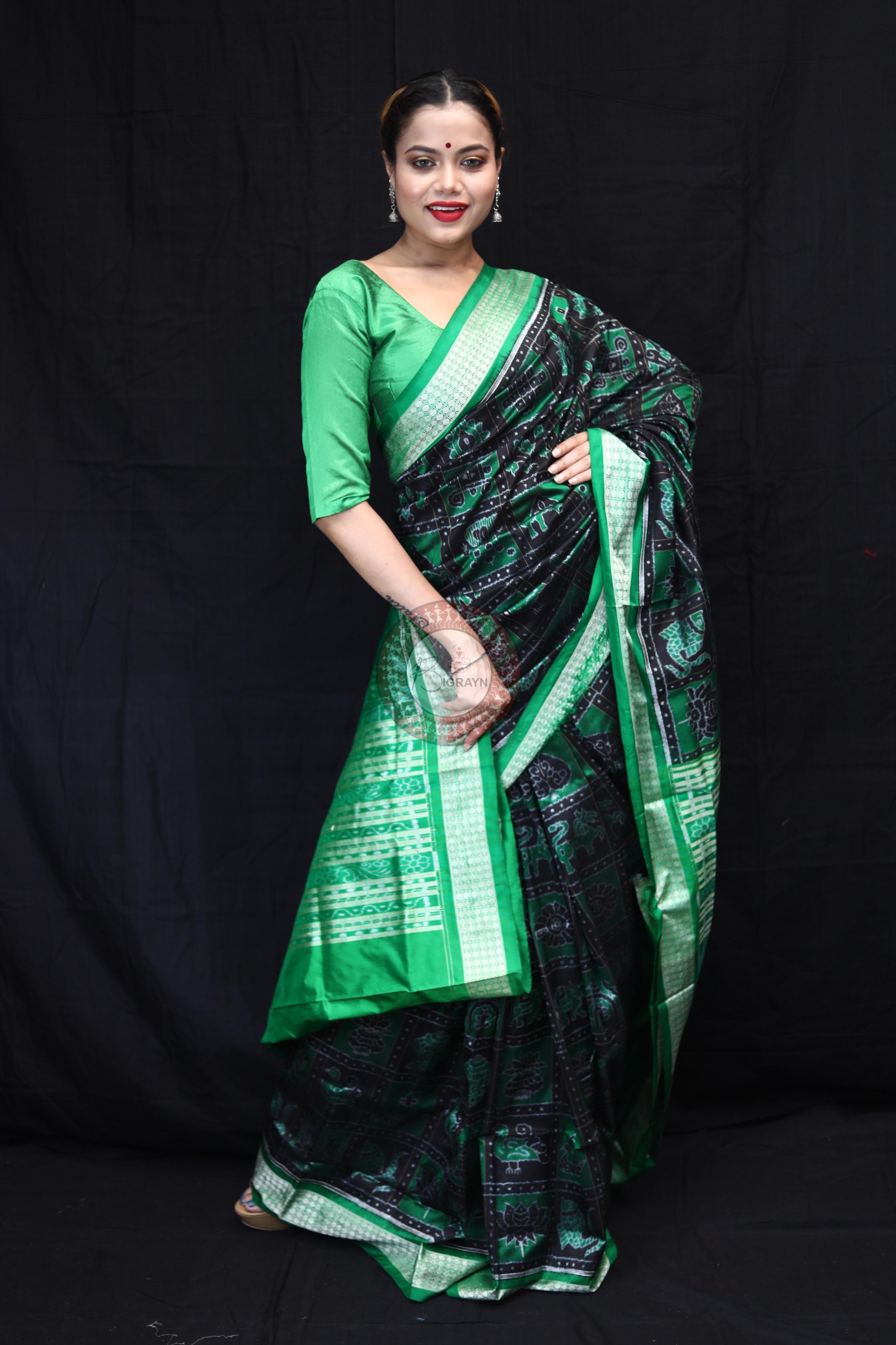 Green Black Nabakothi Sambalpuri Silk Saree