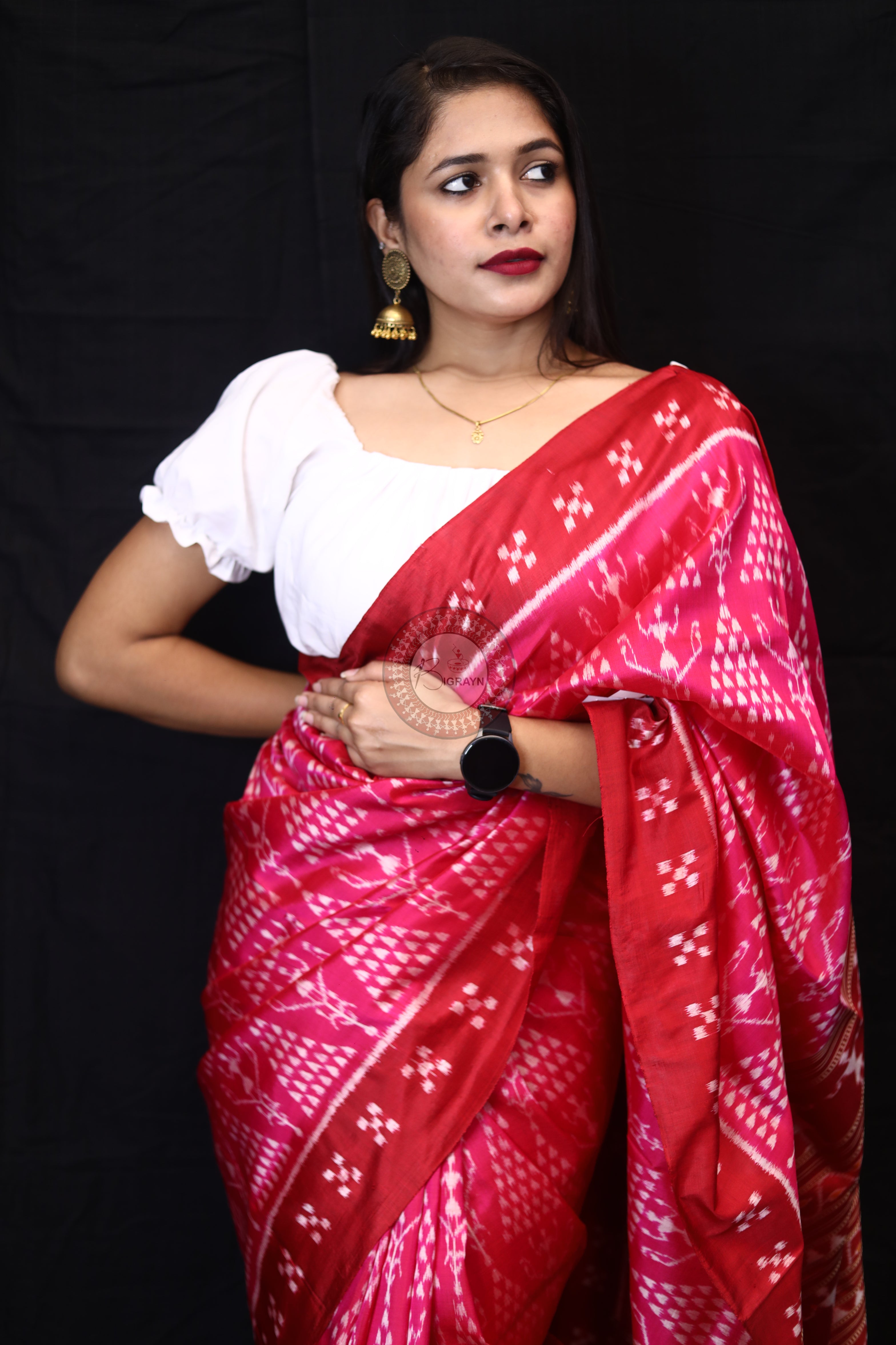 Magenta Tribal Chita Mulberry Silk Saree