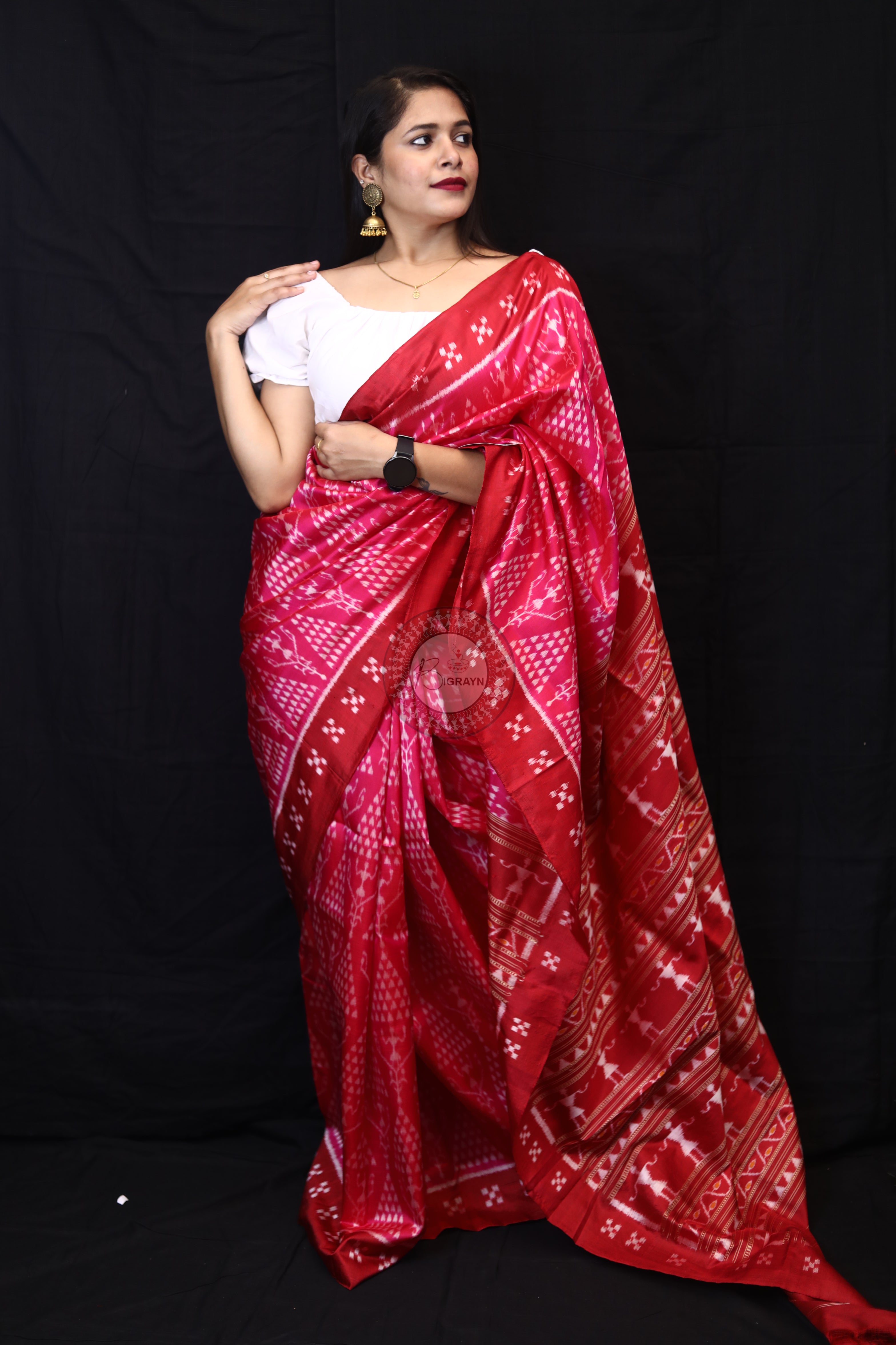 Magenta Tribal Chita Mulberry Silk Saree
