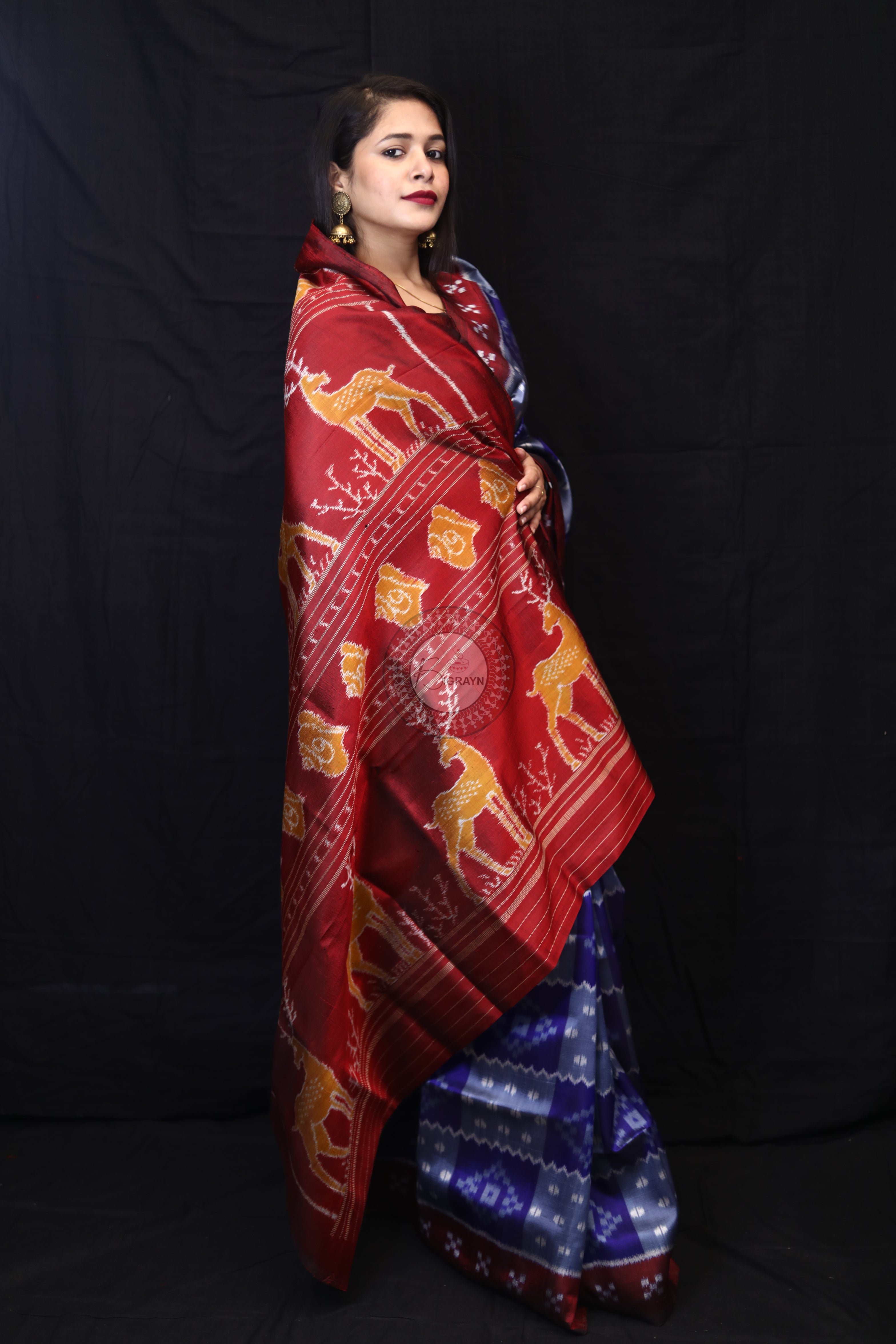 Grey Blue Box Pasapali Mulberry Silk Saree