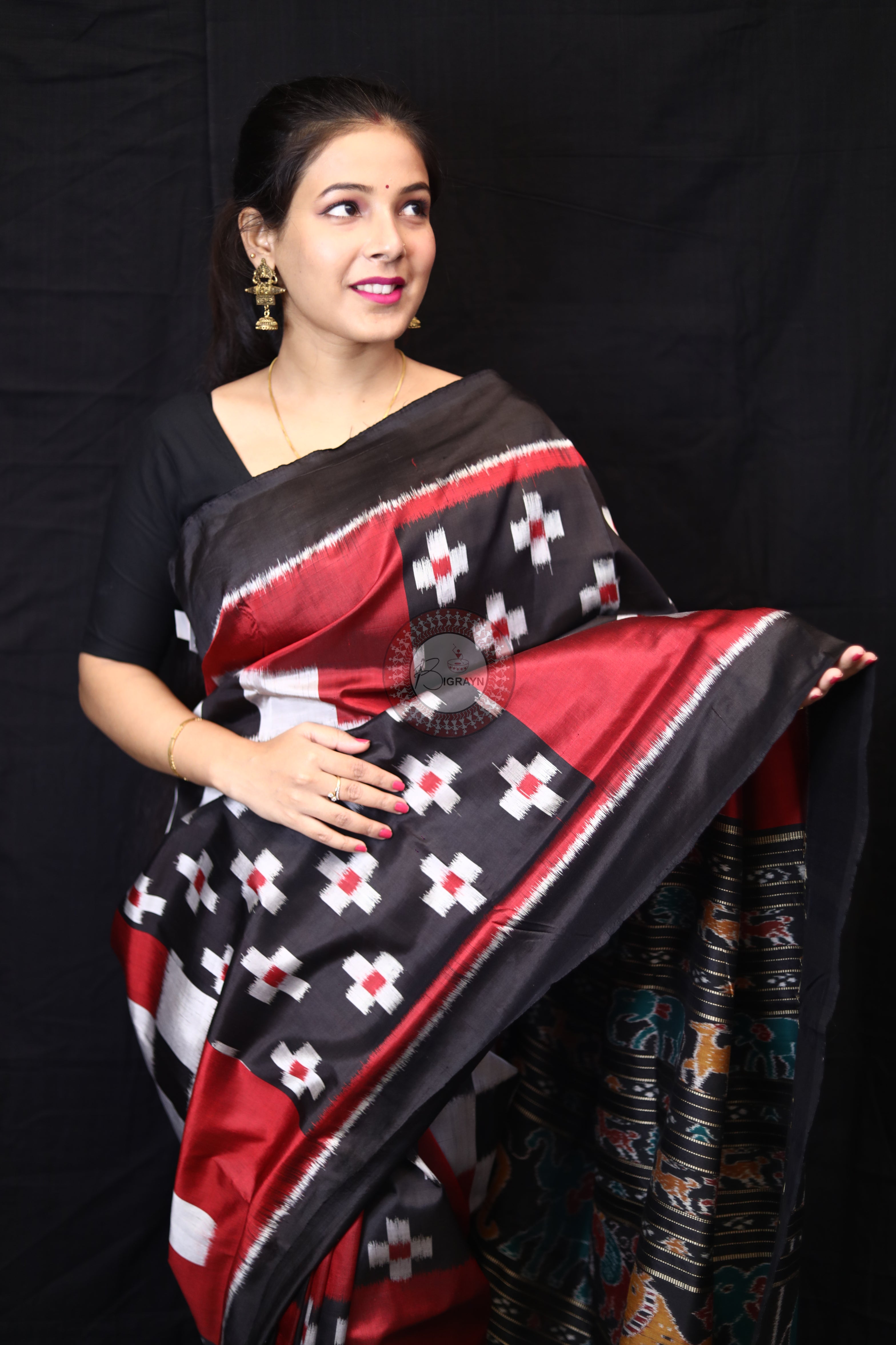 Red Black Body Pasapali Mulberry Silk Saree