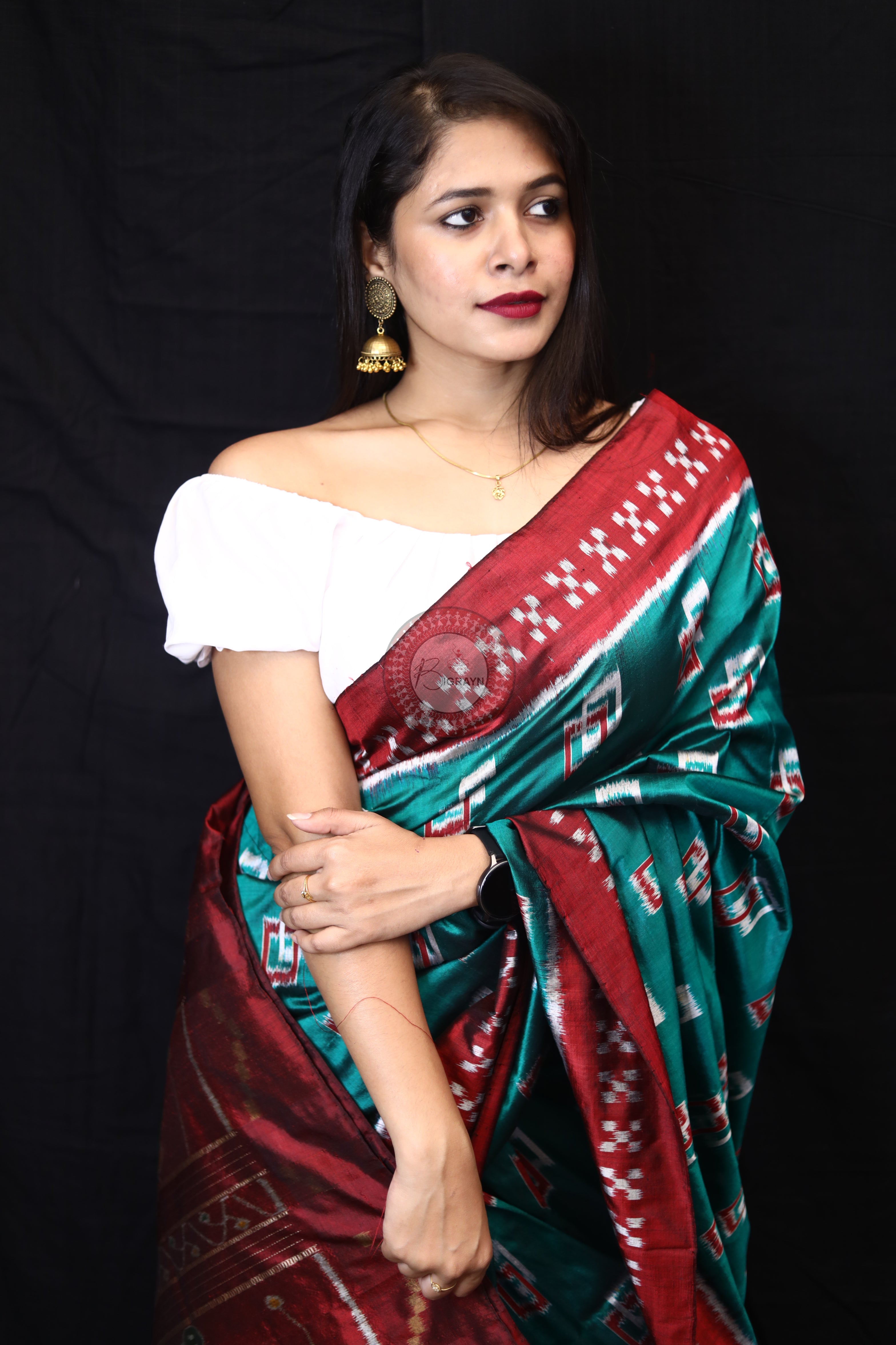 Sea Green Double Square Border Pasapali Mulberry Silk Saree