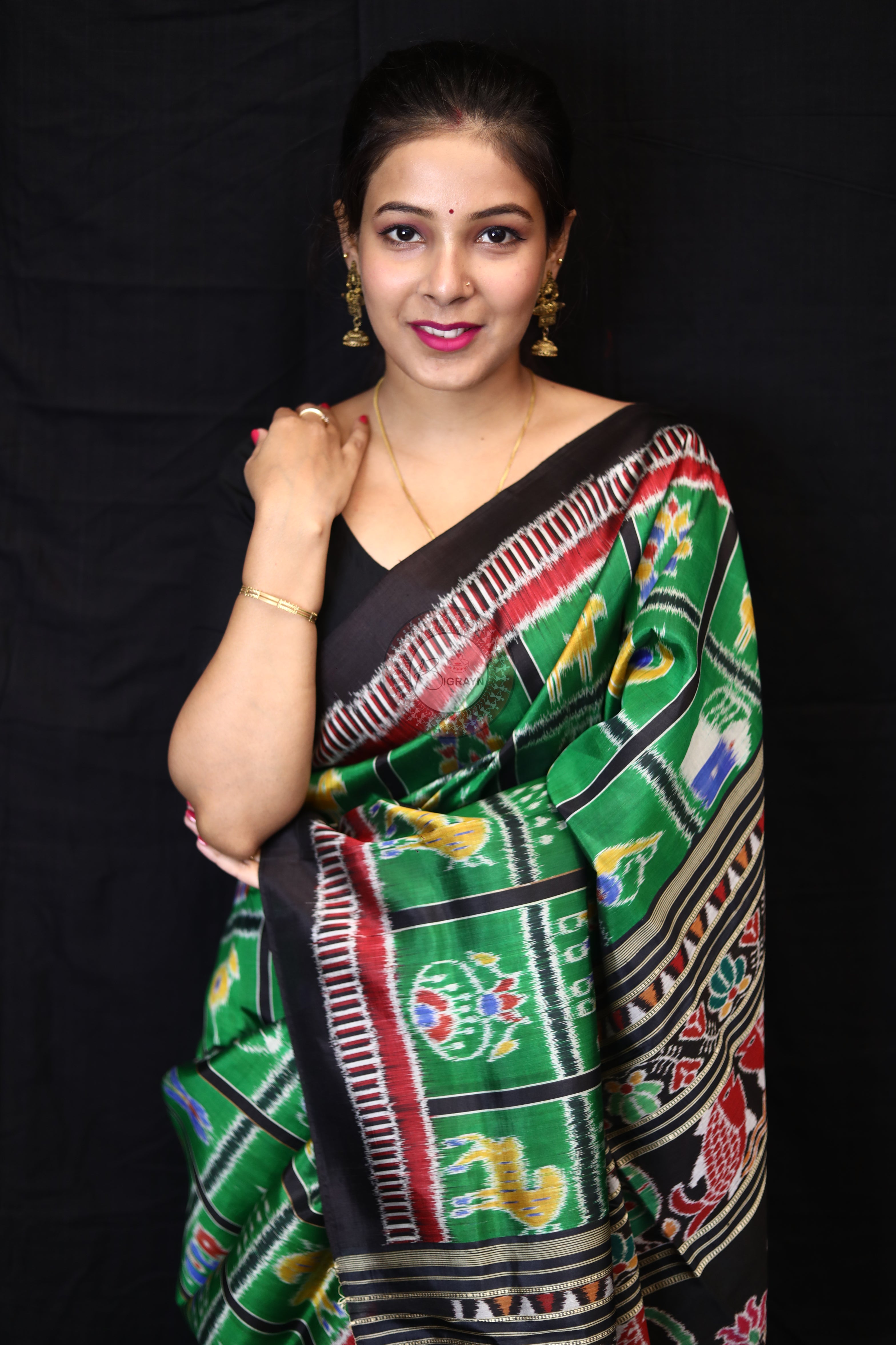 Green Nabakothi Kathifera Border Mulberry Silk Saree