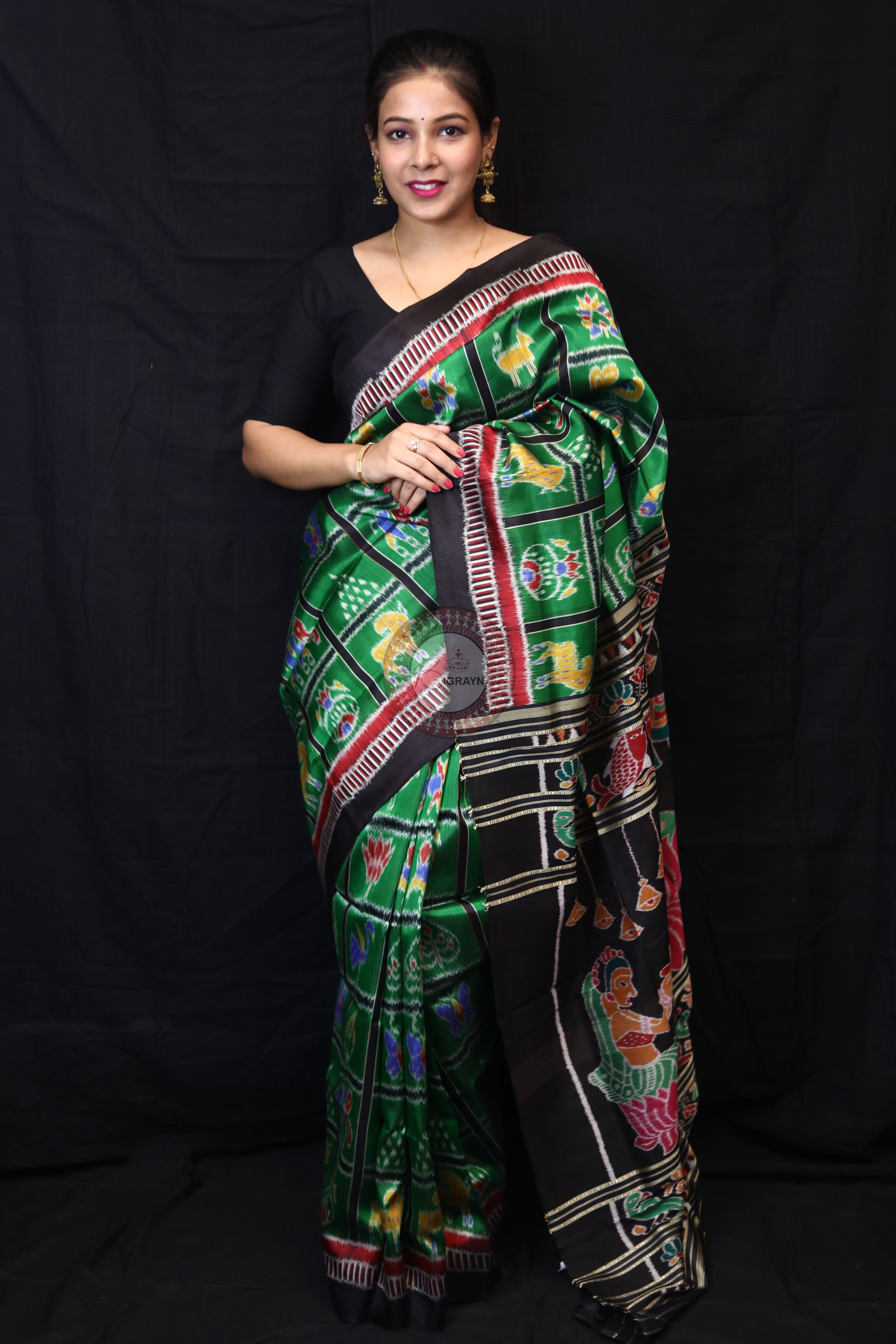 Green Nabakothi Kathifera Border Mulberry Silk Saree