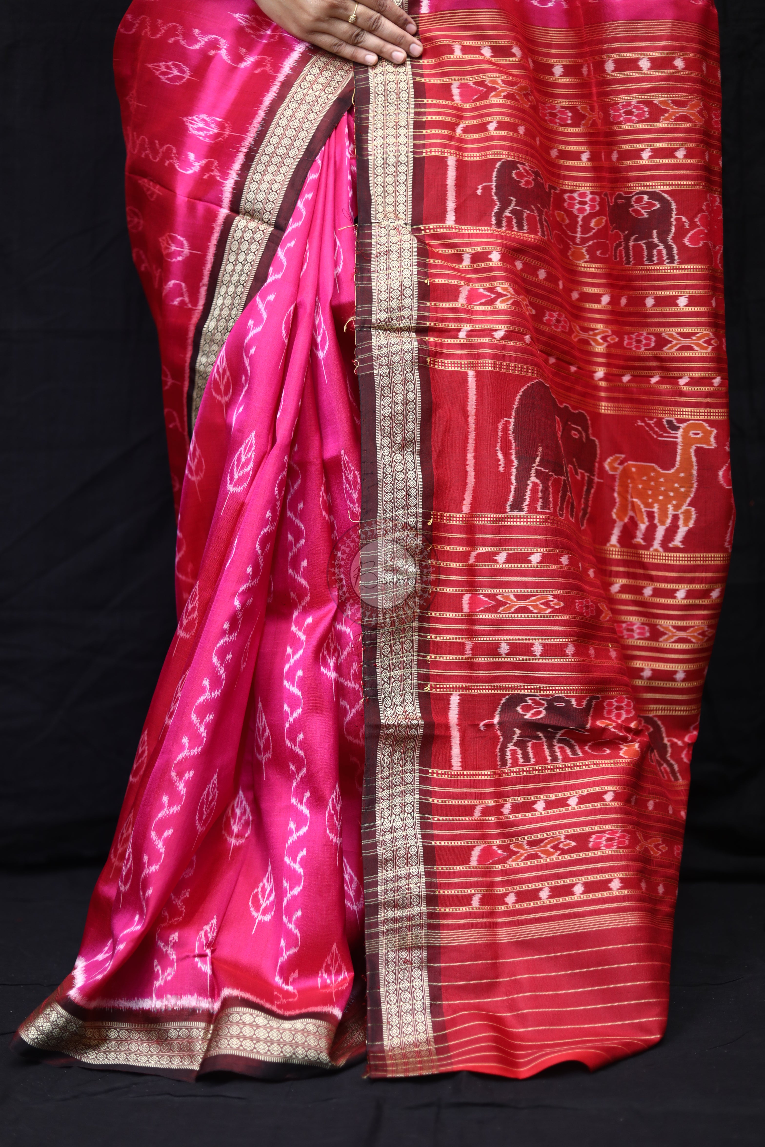 Magenta Coffee Body Leaves Mulberry Silk Saree