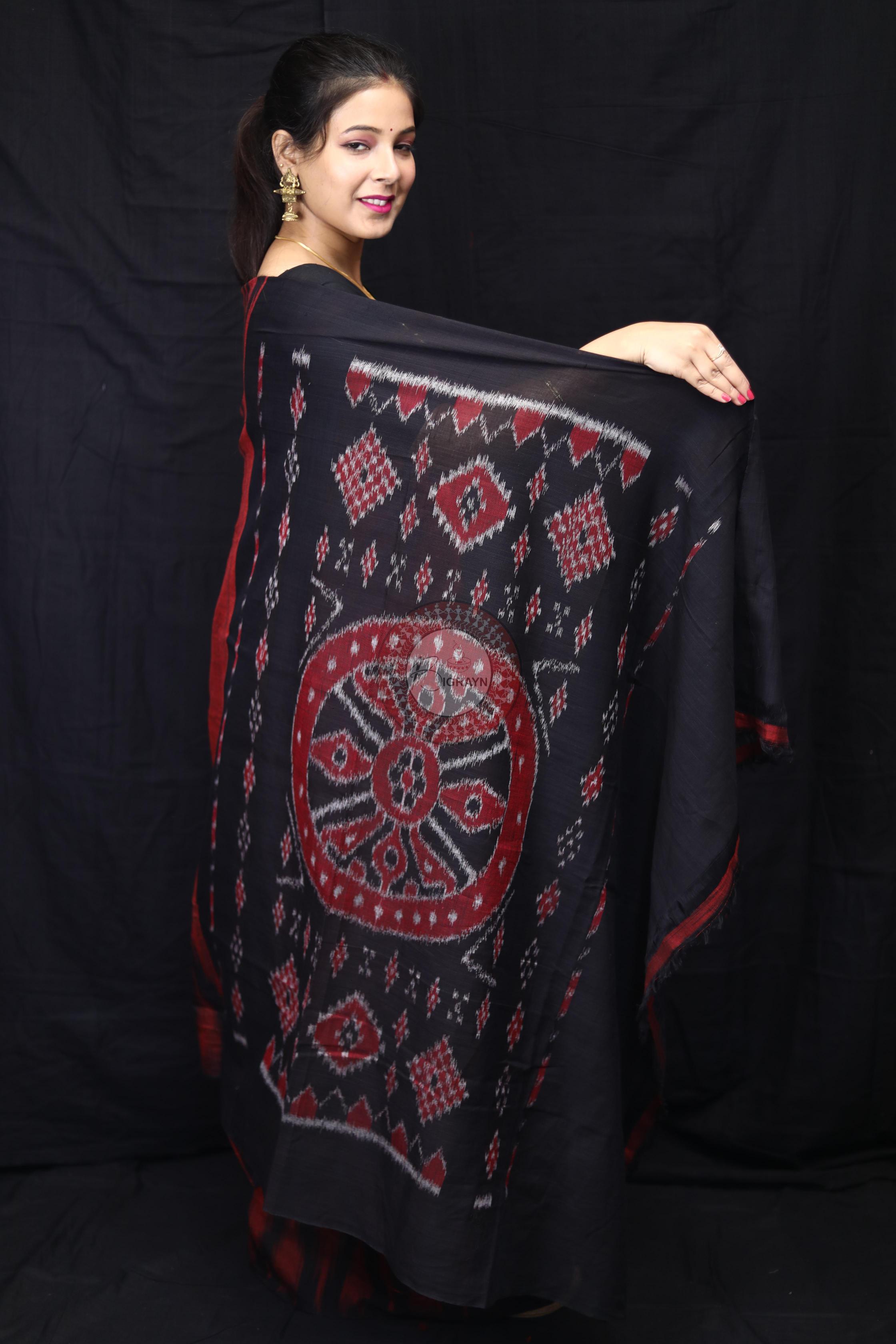 Maroon Black Kargil Kumbha Cotton Saree