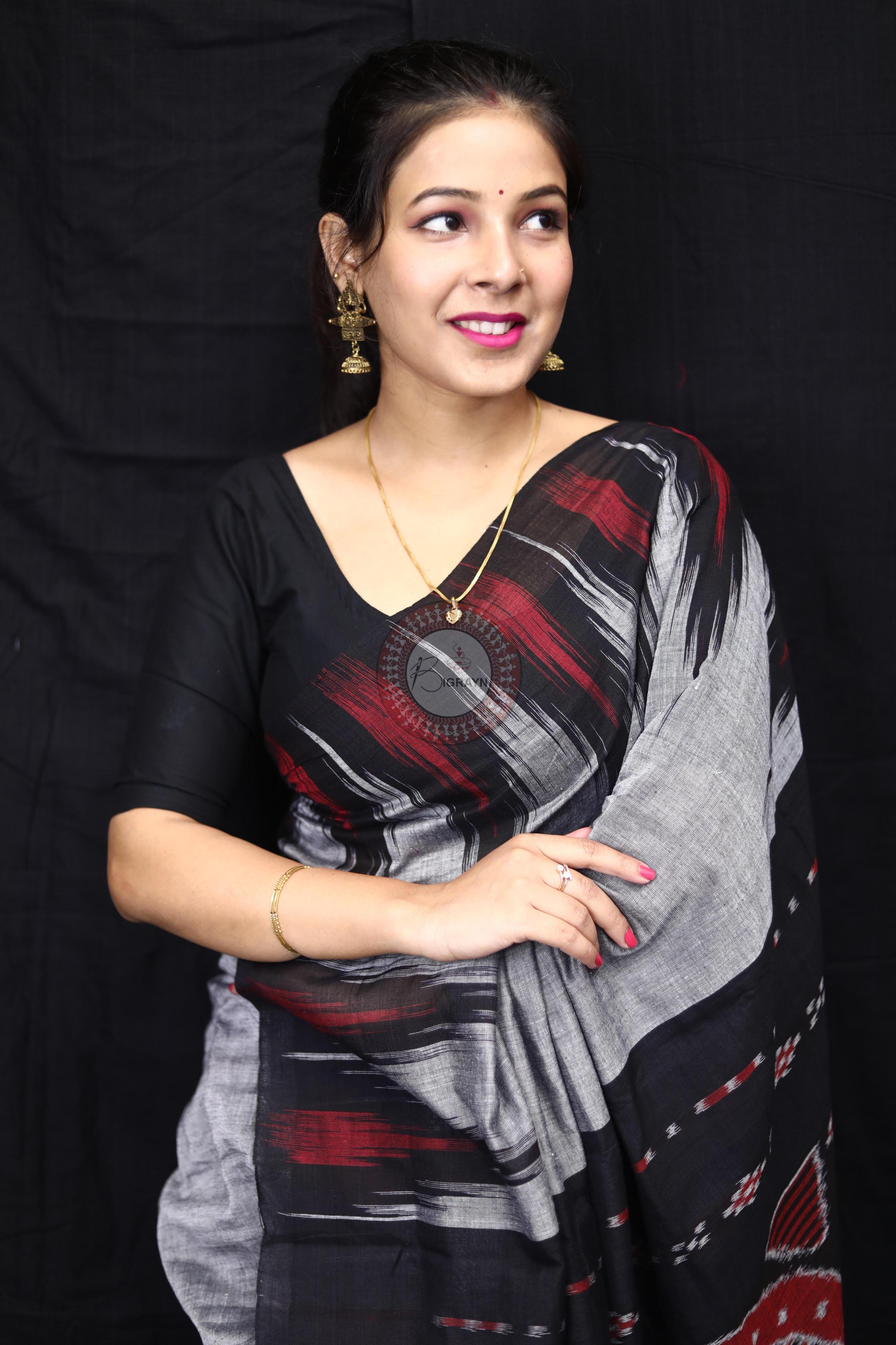 Grey Black Kargil Kumbha Cotton Saree