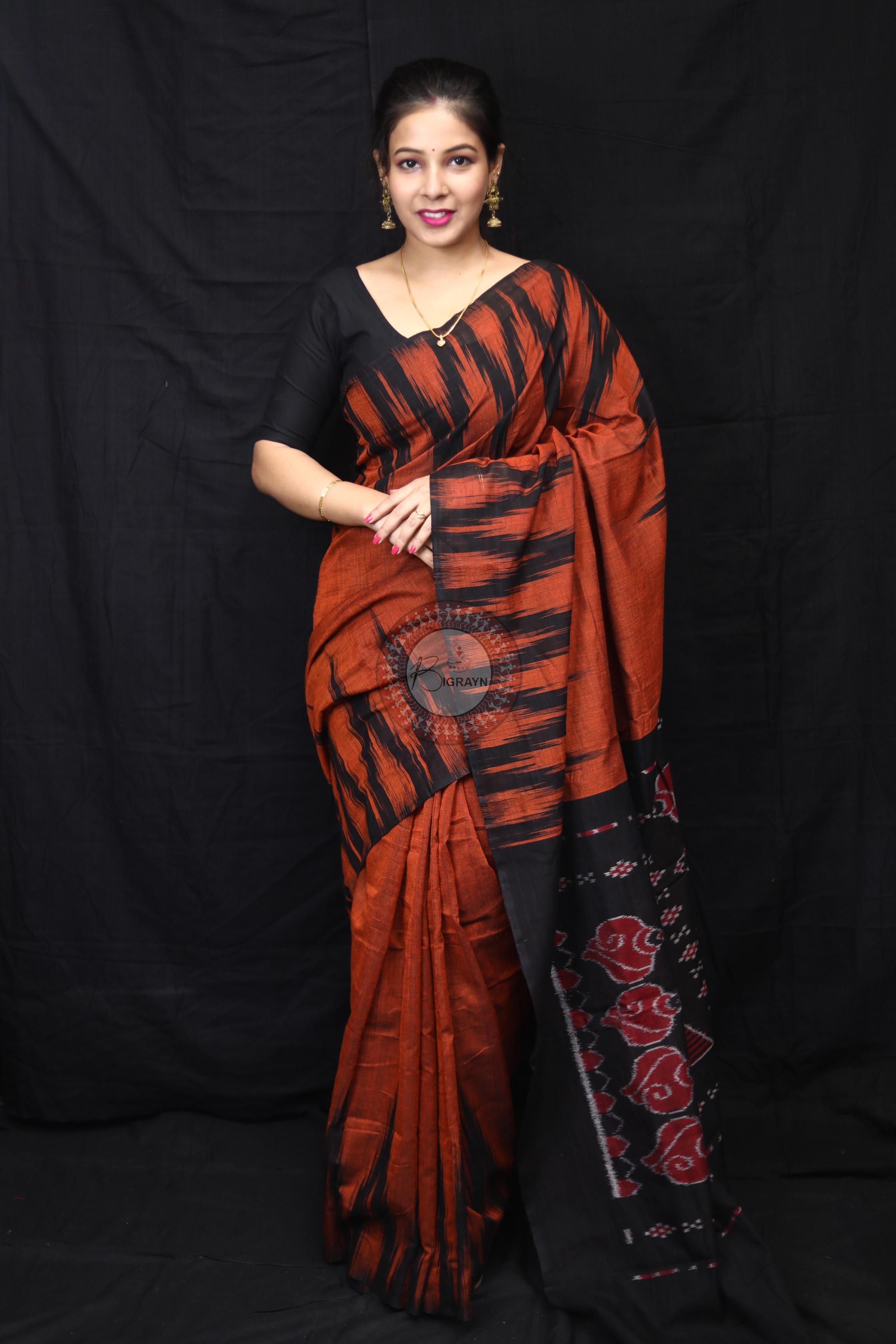 Brown Black Kargil Kumbha Cotton Saree