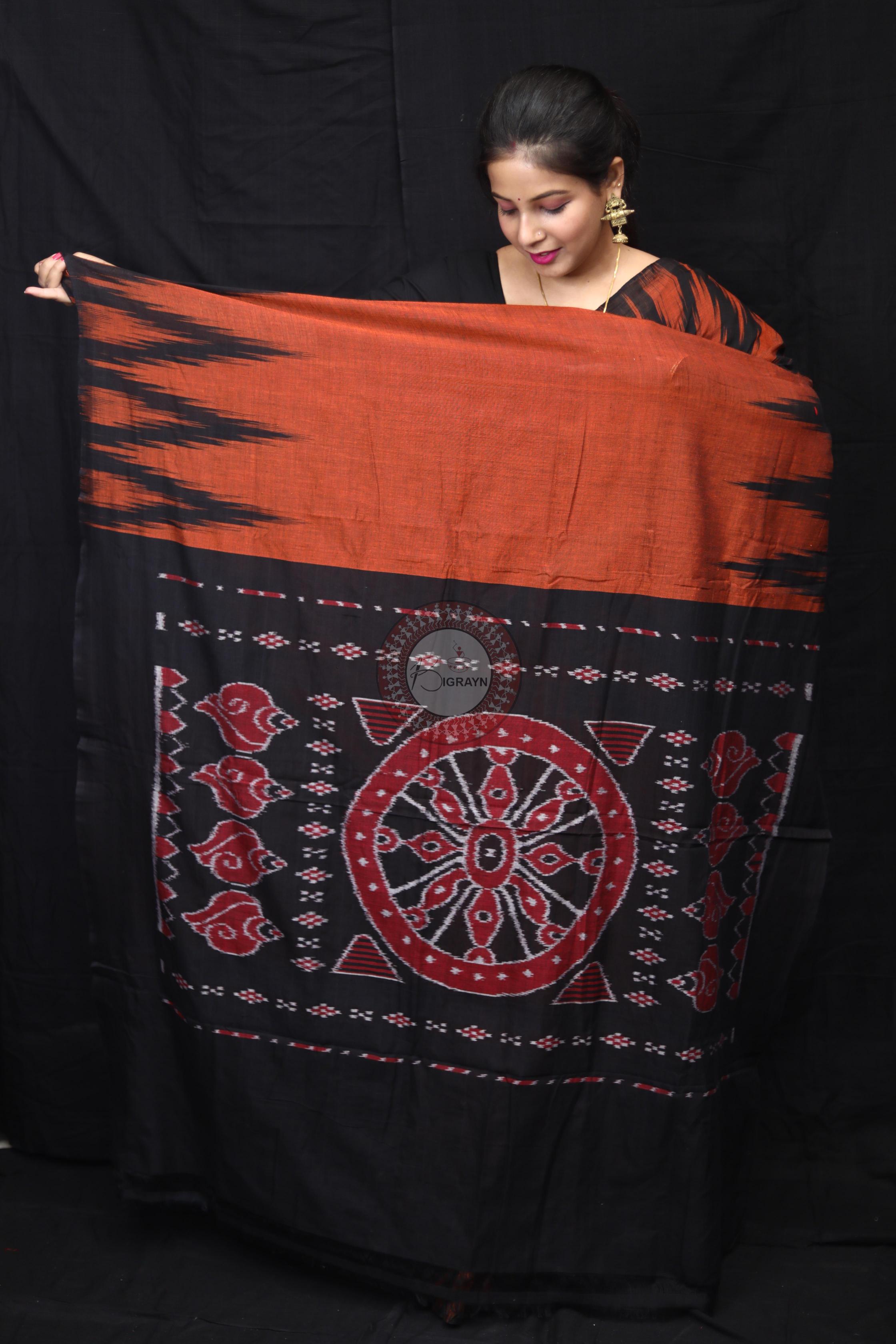 Brown Black Kargil Kumbha Cotton Saree