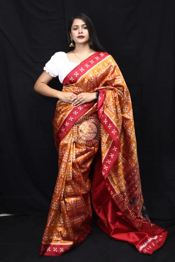 Golden Tribal Chitta Mulberry Silk Saree