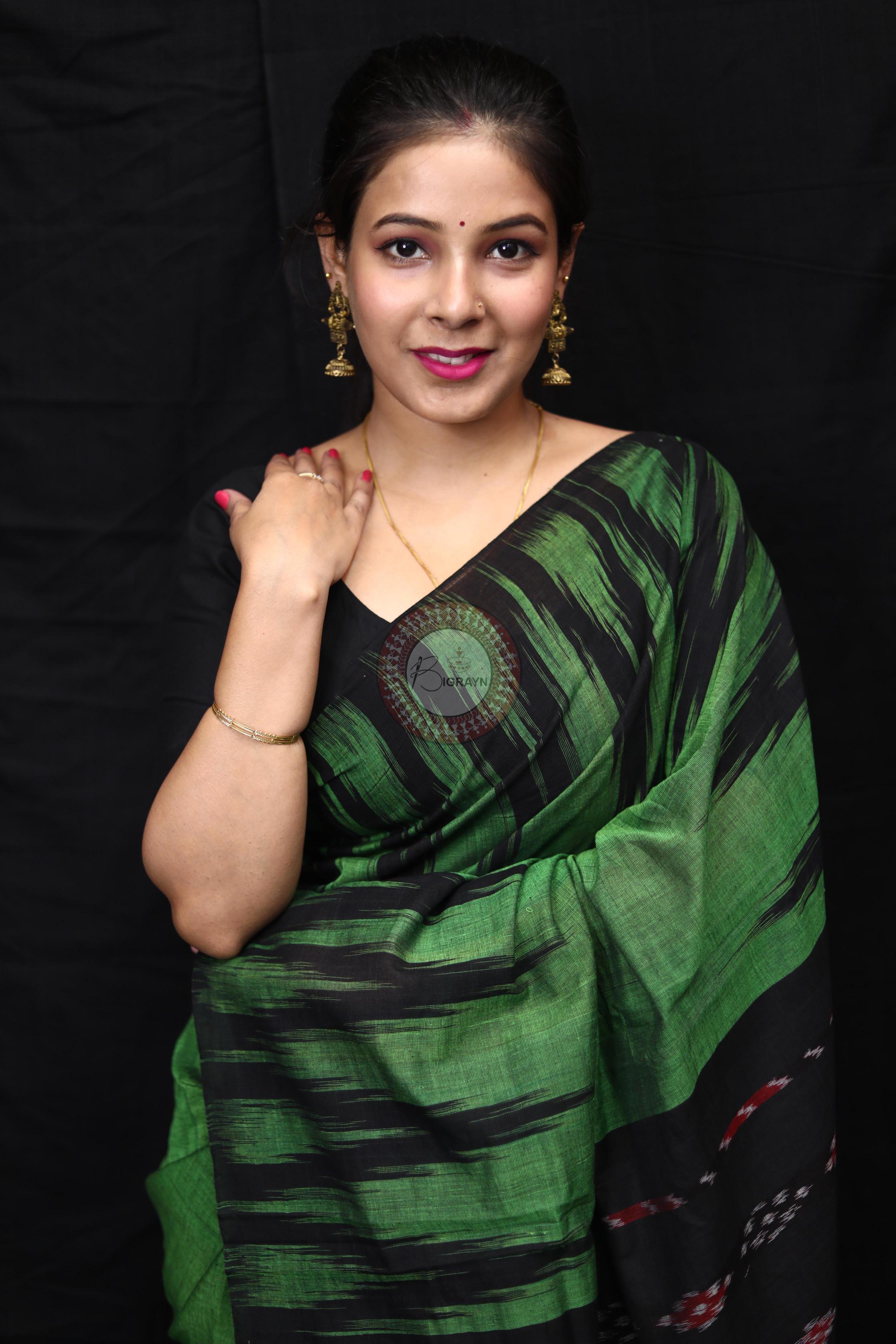 Green Black Kargil Kumbha Cotton Saree