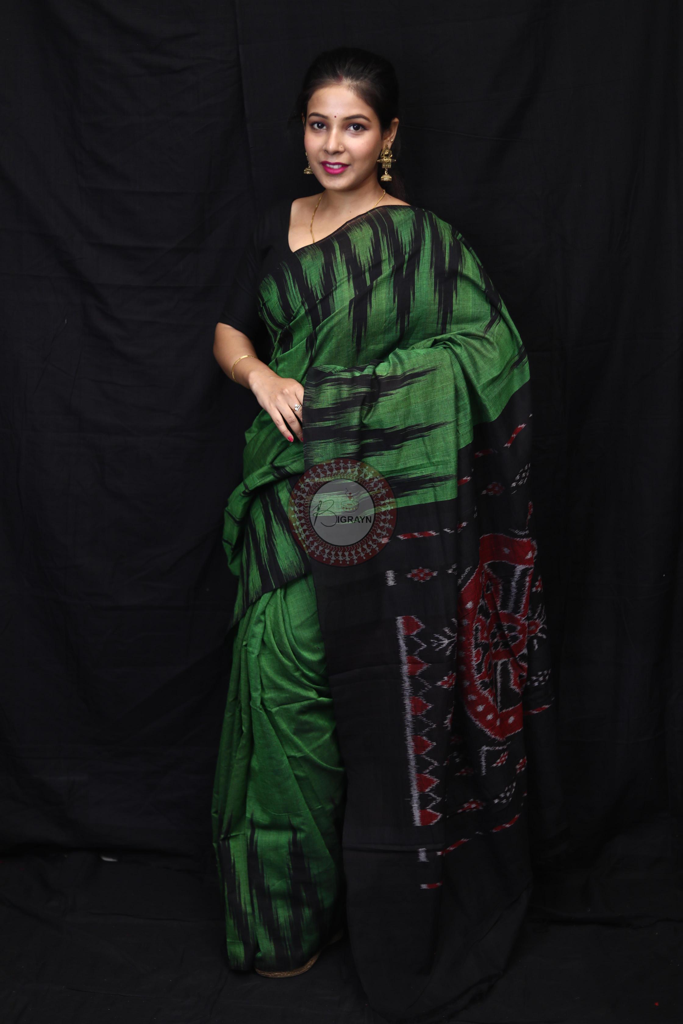 Green Black Kargil Kumbha Cotton Saree