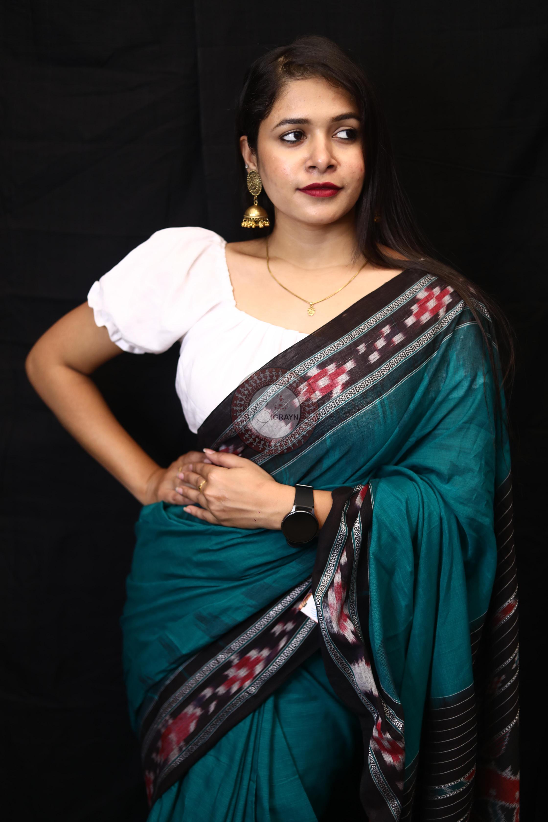 Sea Green Rekha Pasapali Khandua Cotton Saree