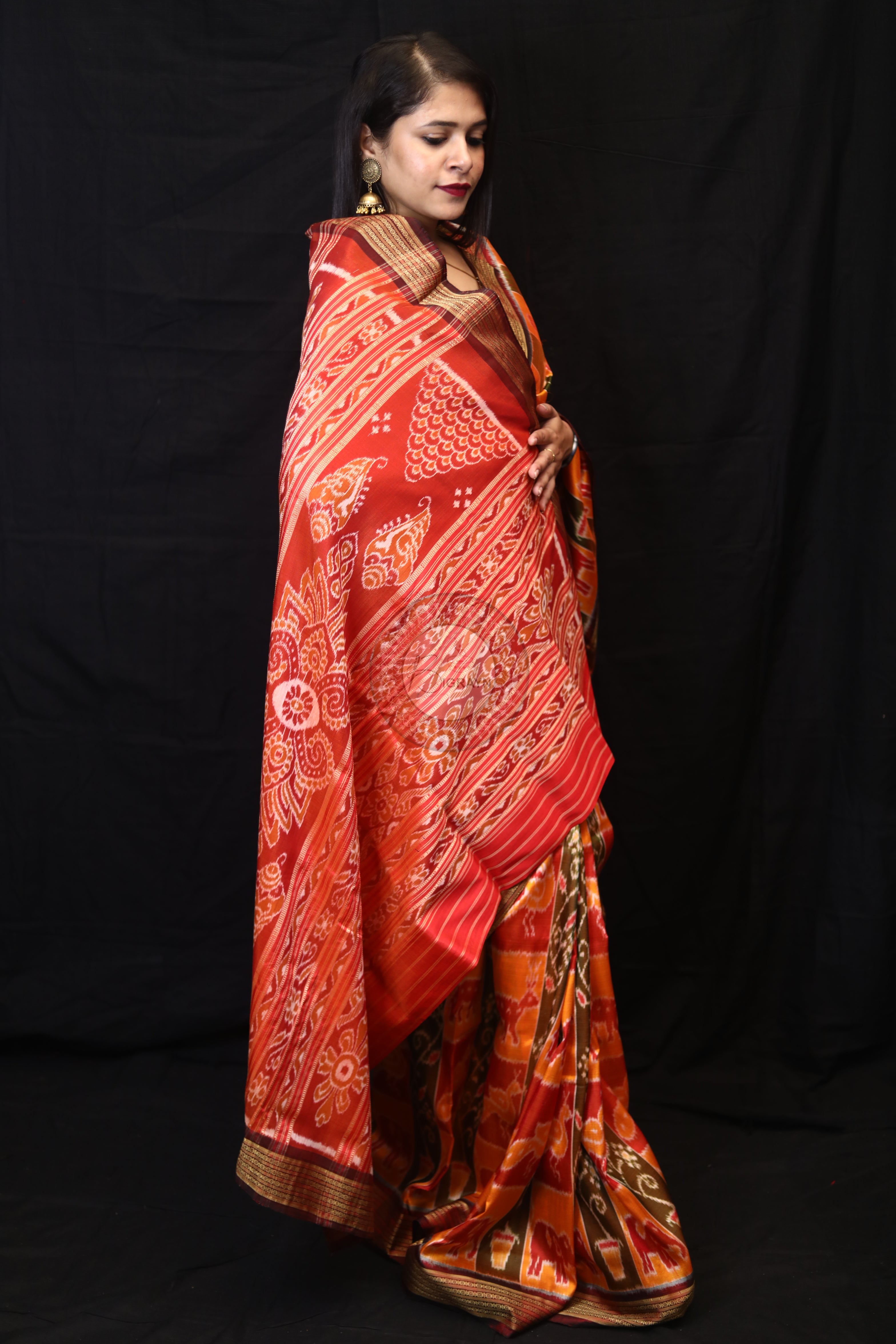 Yellow Red Green Nabakothi Mulberry Silk Saree