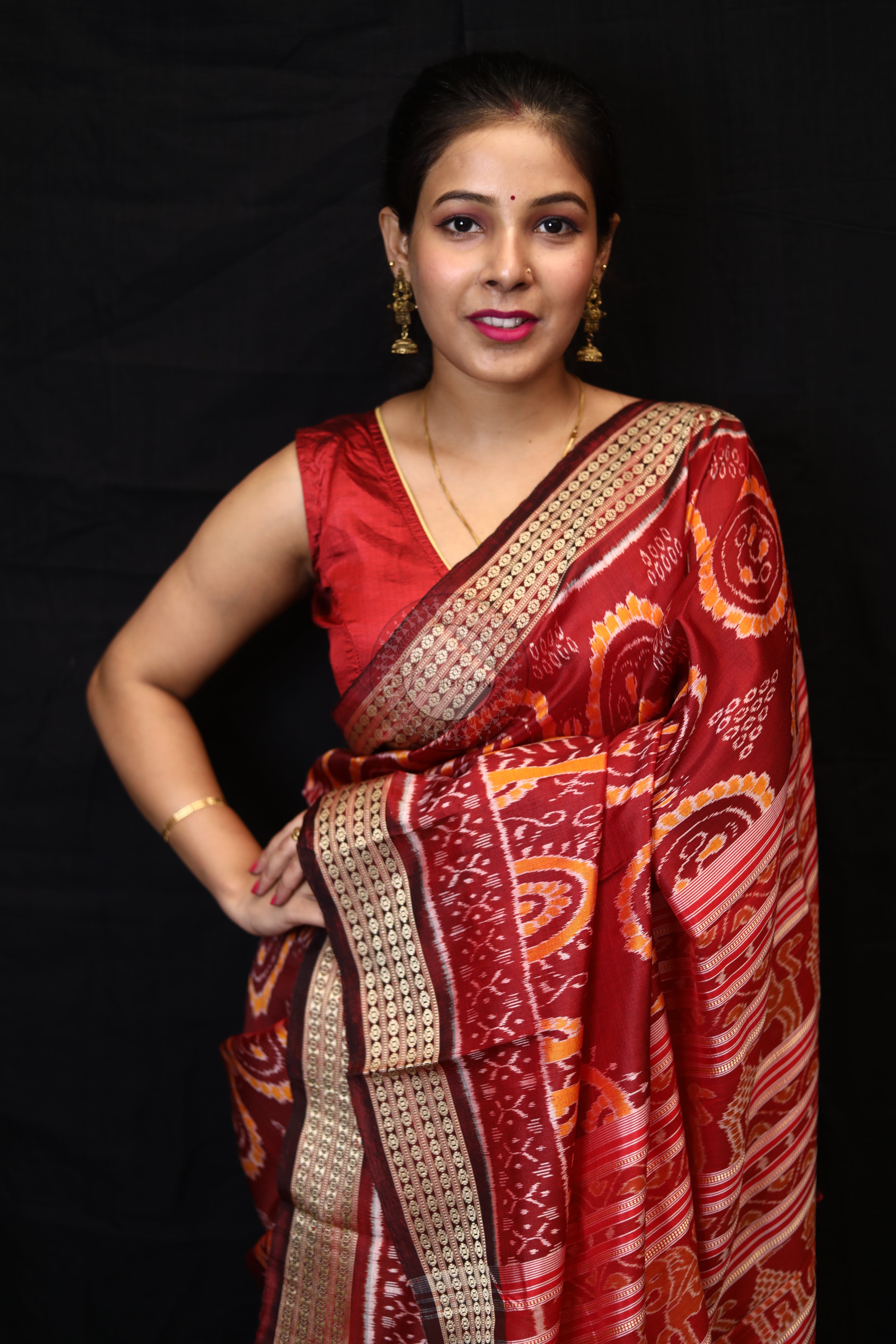 Maroon Laxmi Pada Mulberry Silk Saree