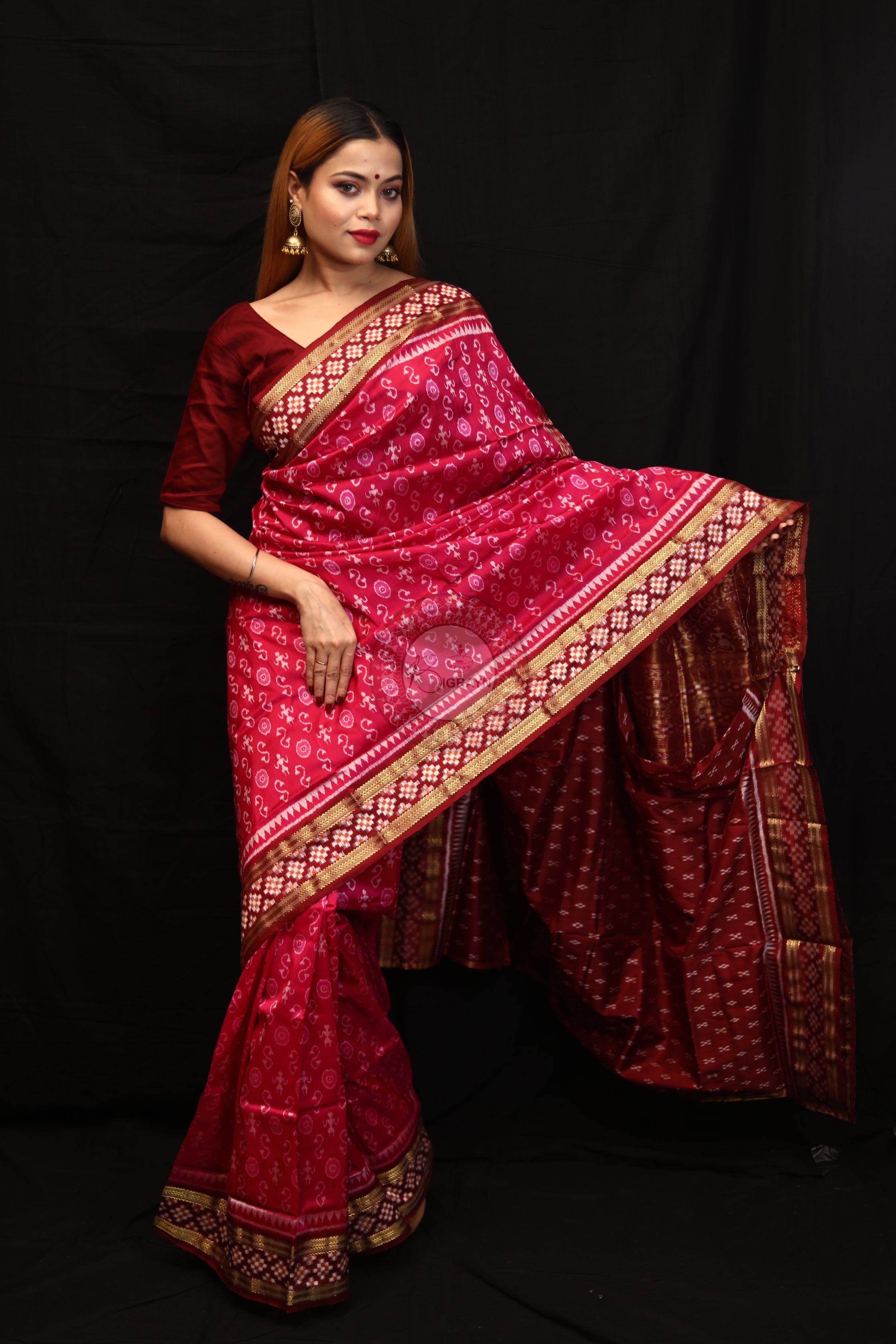 "Odisha Handloom Tissue Silk Saree with shimmering texture, elegant zari border, and lightweight drape, handcrafted by artisans"
