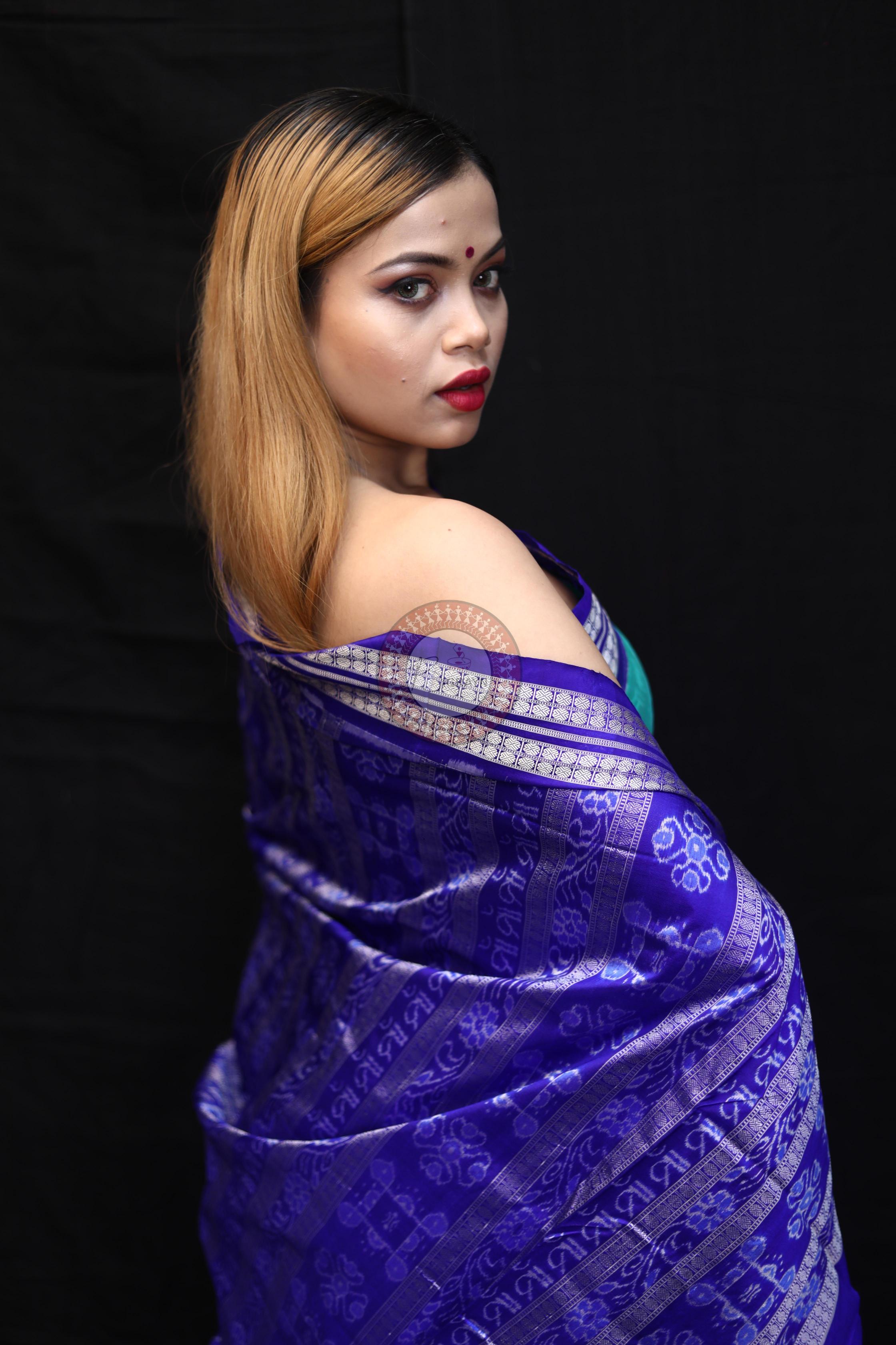 Sea Blue Maa Sambalpuri Silk Saree