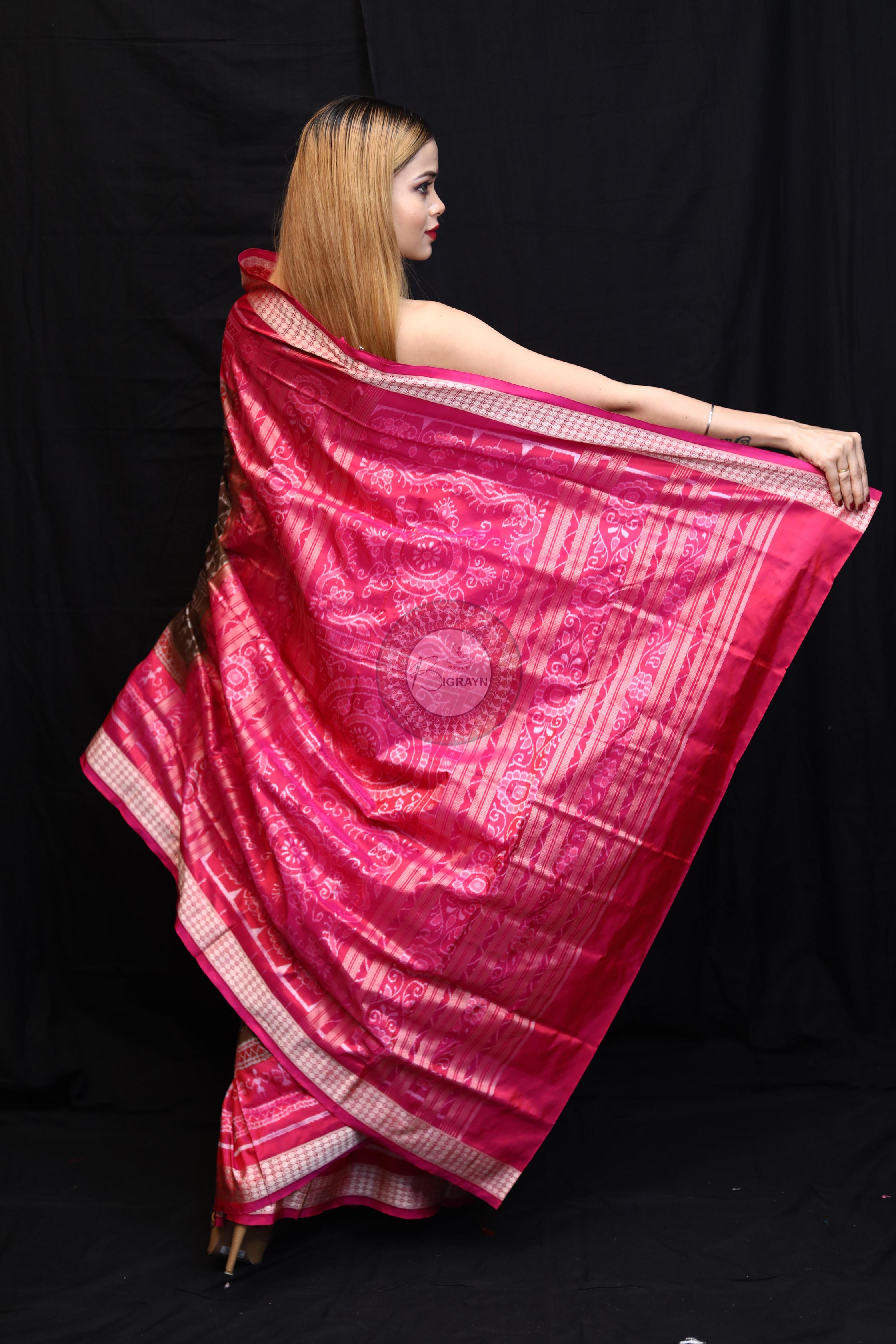 Mehndi Rani Pink Body Tribals Sambalpuri Silk Saree
