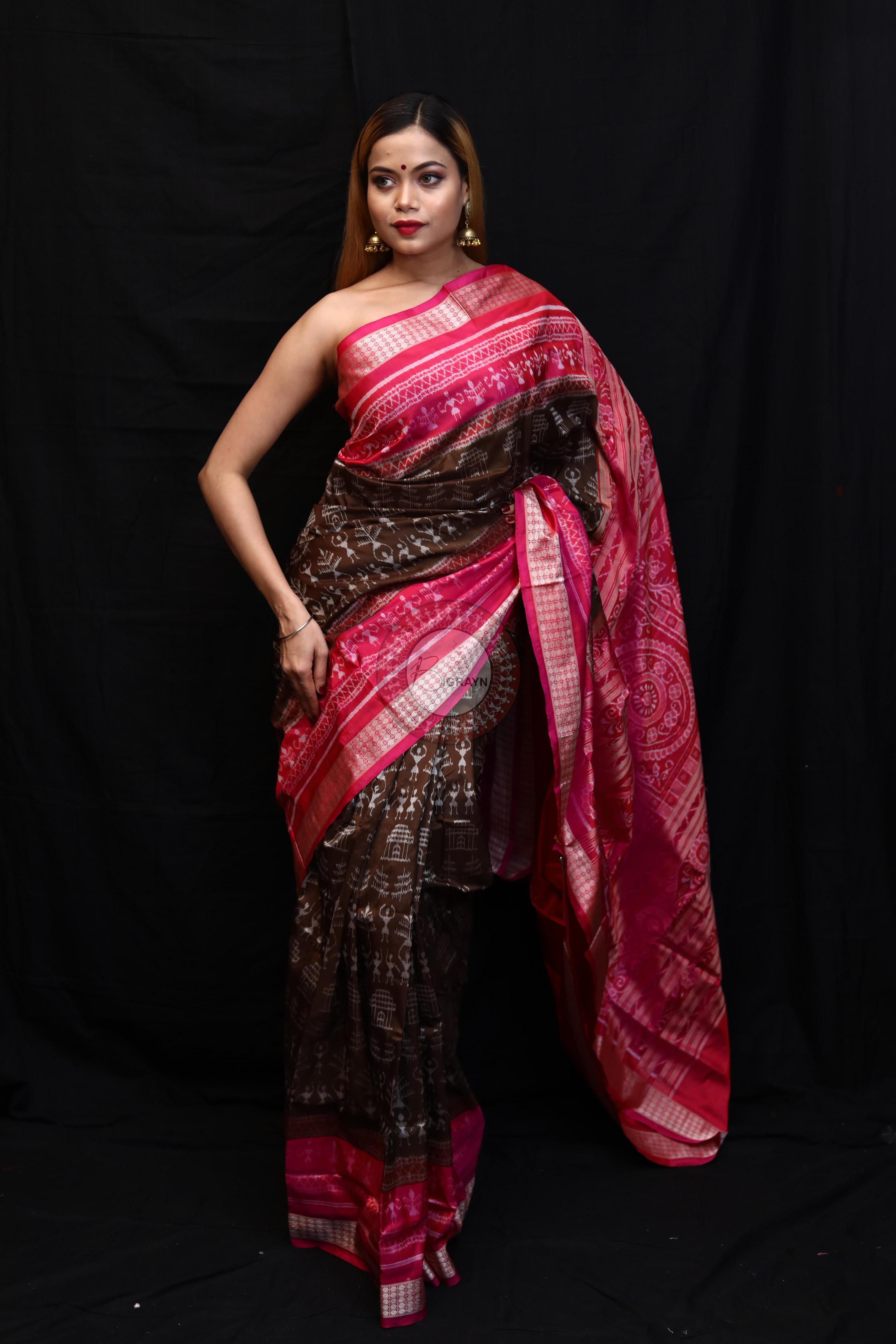 Mehndi Rani Pink Body Tribals Sambalpuri Silk Saree