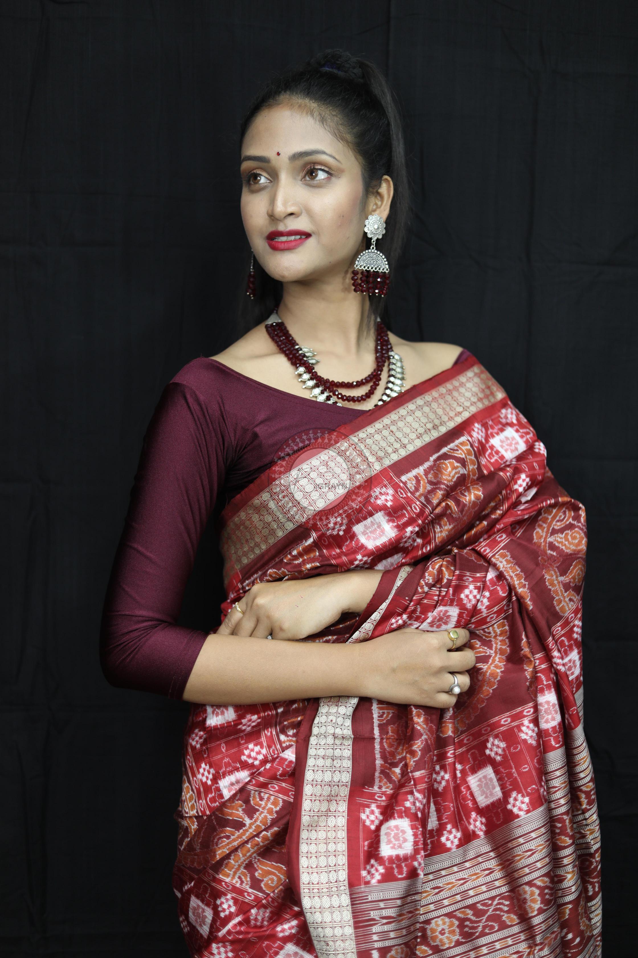 Maroon Pasapali Konark Chakra Sambalpuri Silk Saree