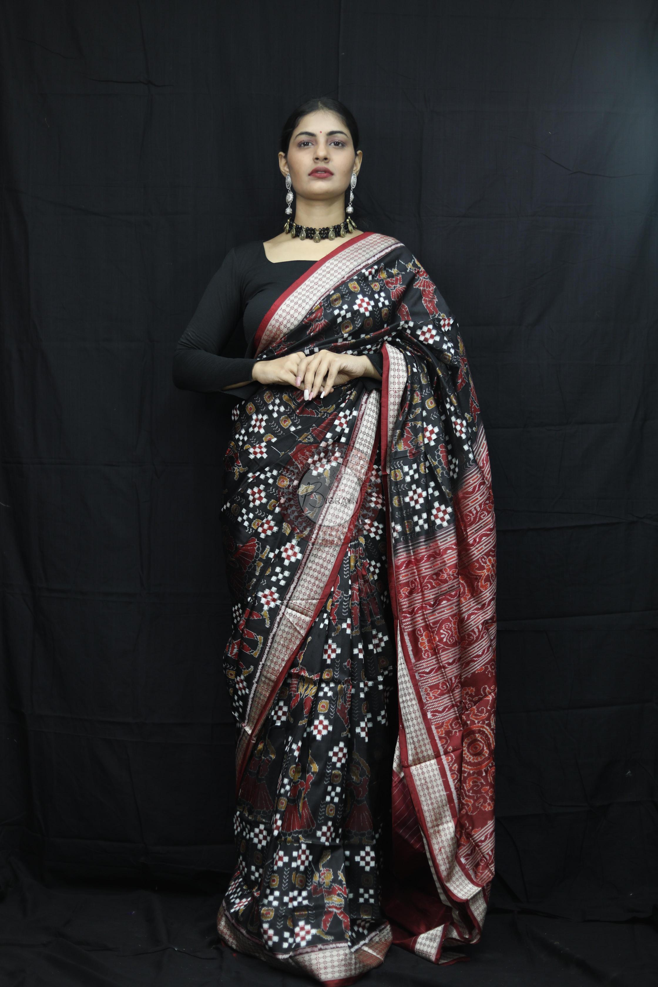 Black Red Pasapali With Dandia Sambalpuri Silk Saree