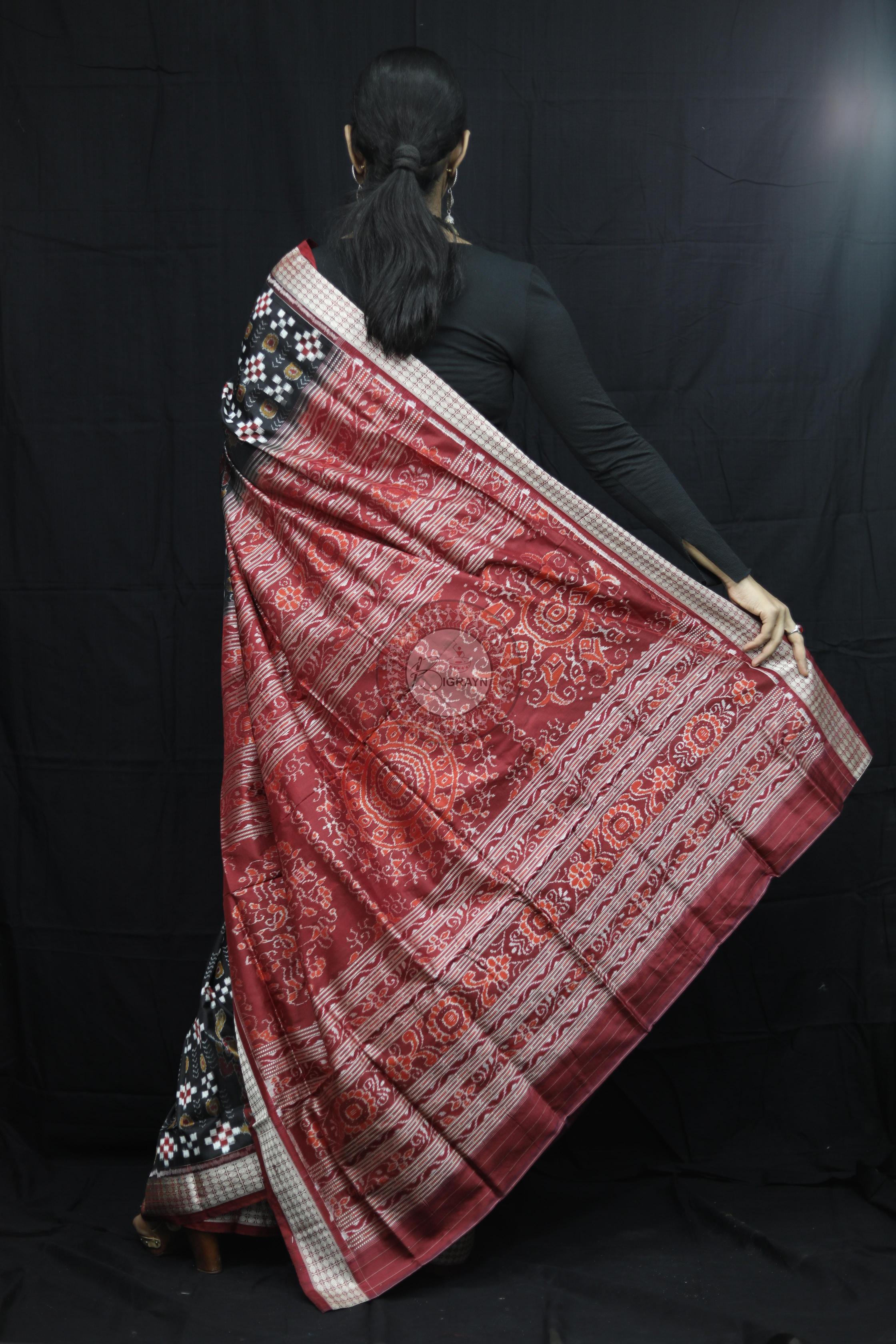 Black Red Pasapali With Dandia Sambalpuri Silk Saree