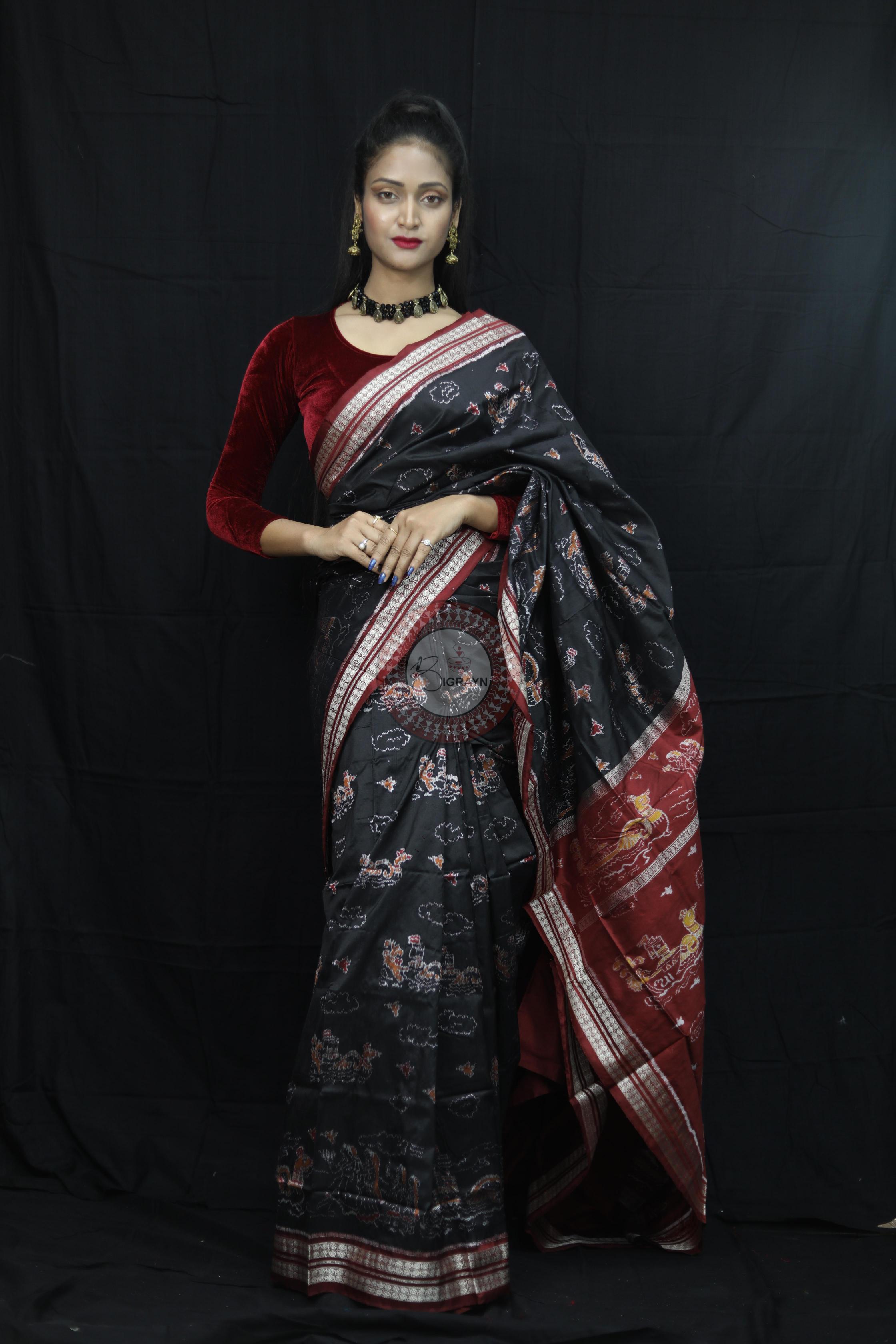 Black Boita Exclusive Sambalpuri Silk Saree