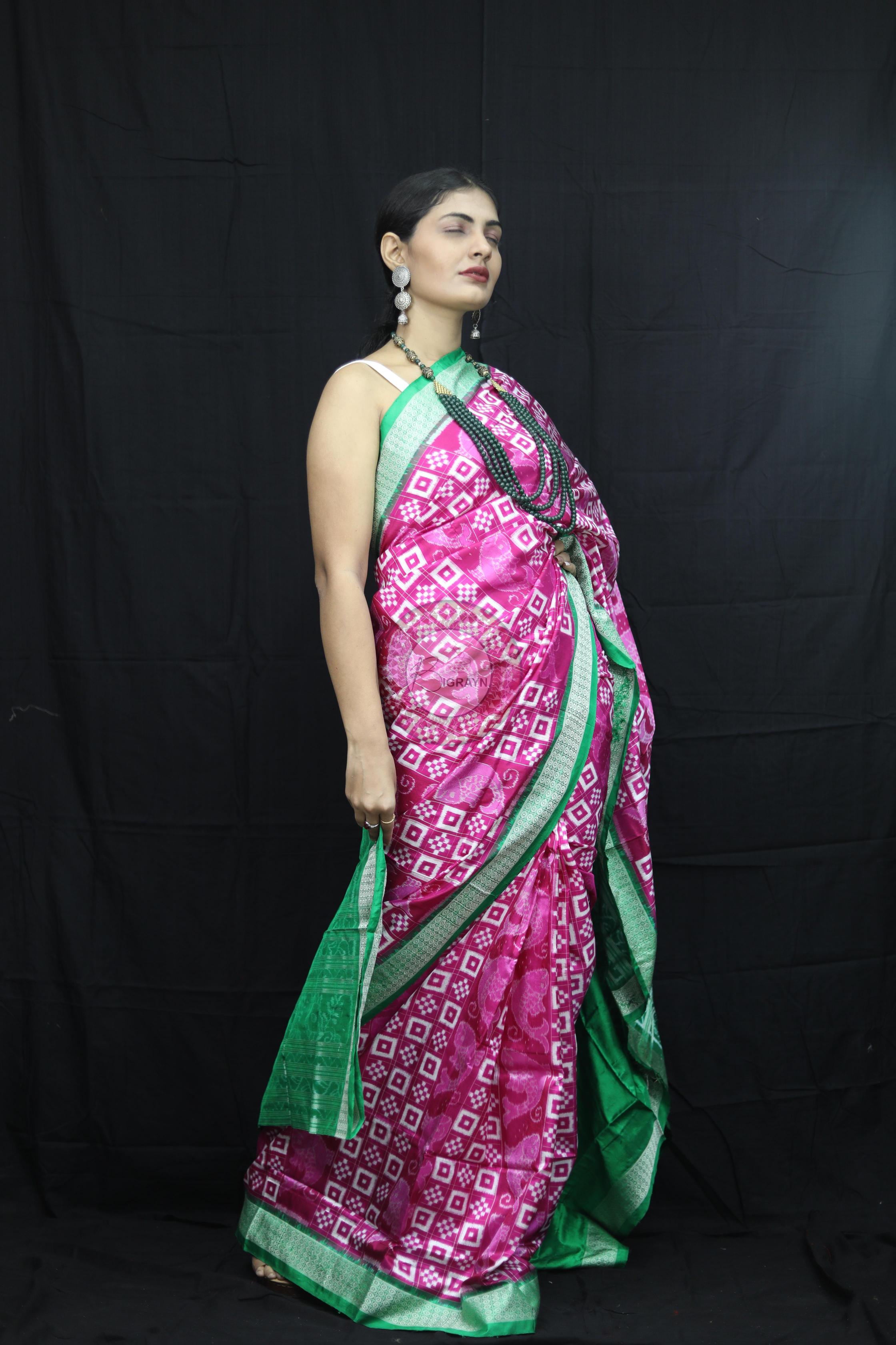 Pink Green Pasapali Sambalpuri Silk Saree