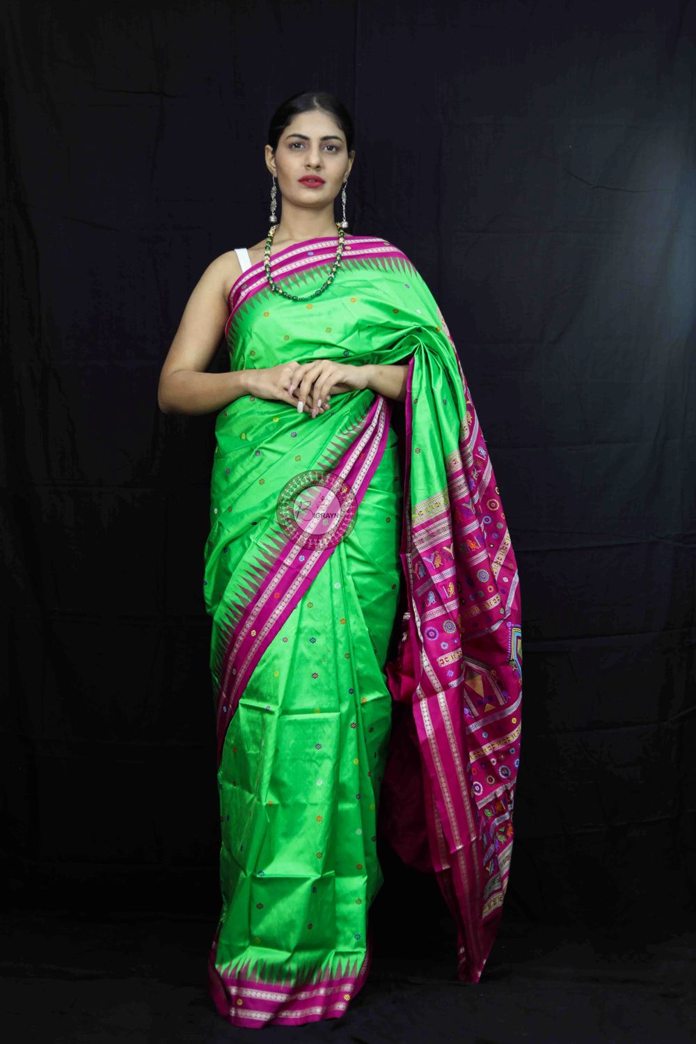 Green Magenta Dolabedi Silk Saree
