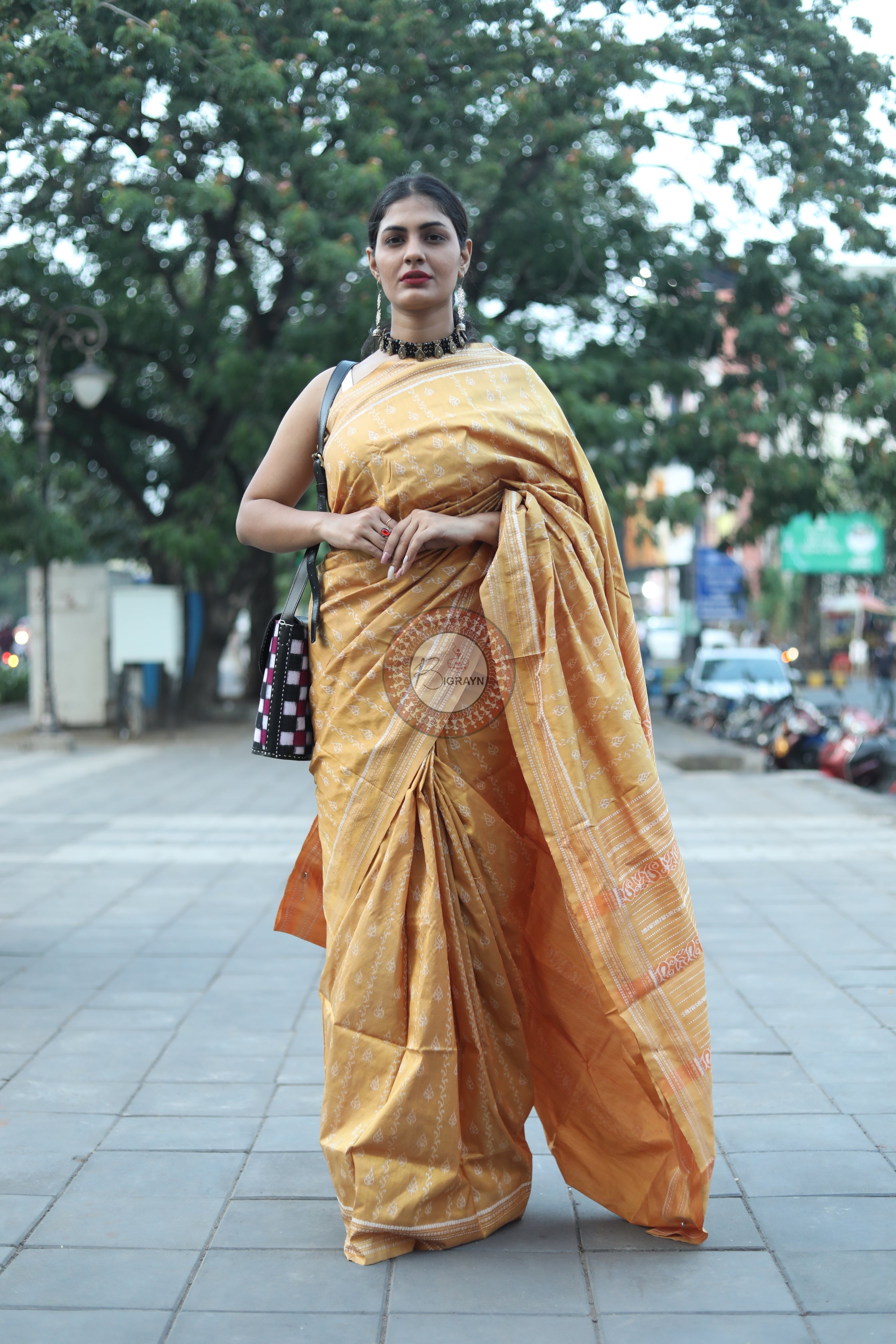 Pastel Yellow Leaves Natural Dye Sambalpuri Silk Saree