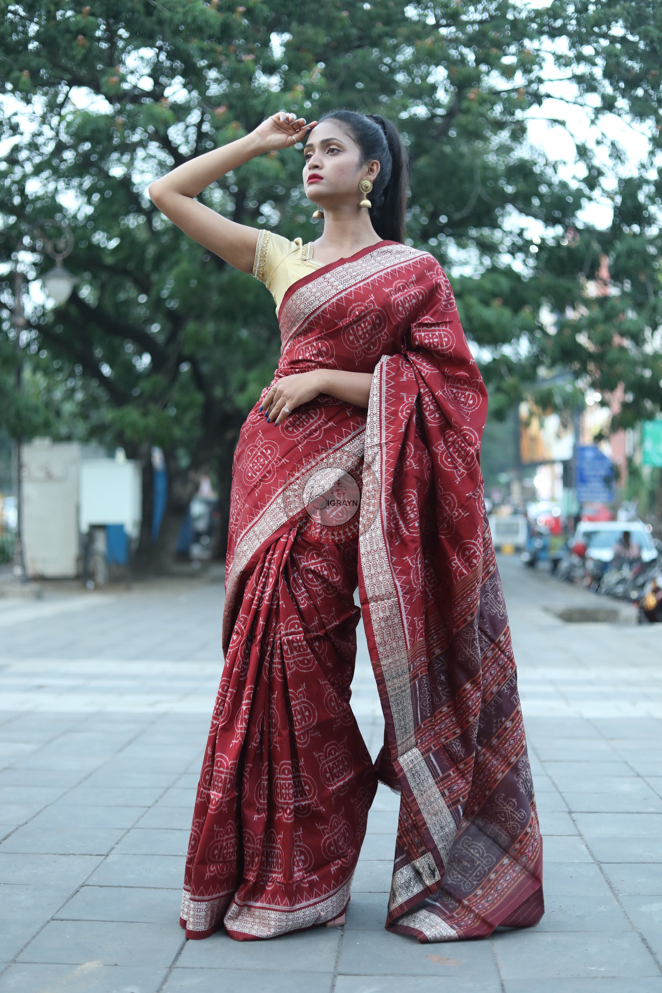 Maroon Laxmi Yantra Natural Dye Saree