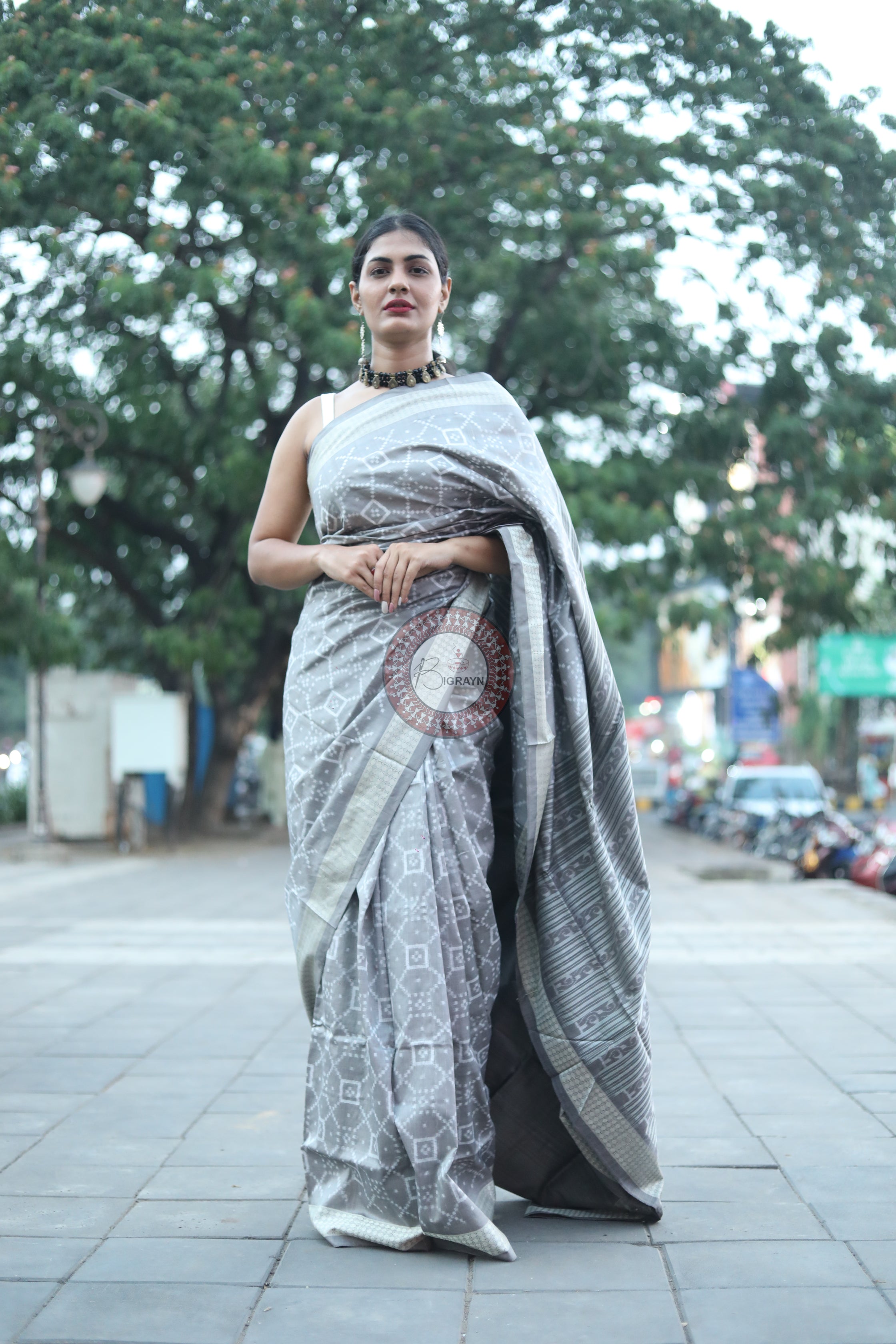 Grey Pasapali Natural Dye Sambalpuri Silk Saree