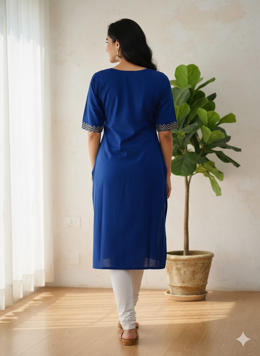 Navy Blue Tribal Family Art Hand Painted Cotton Pattachitra Kurti